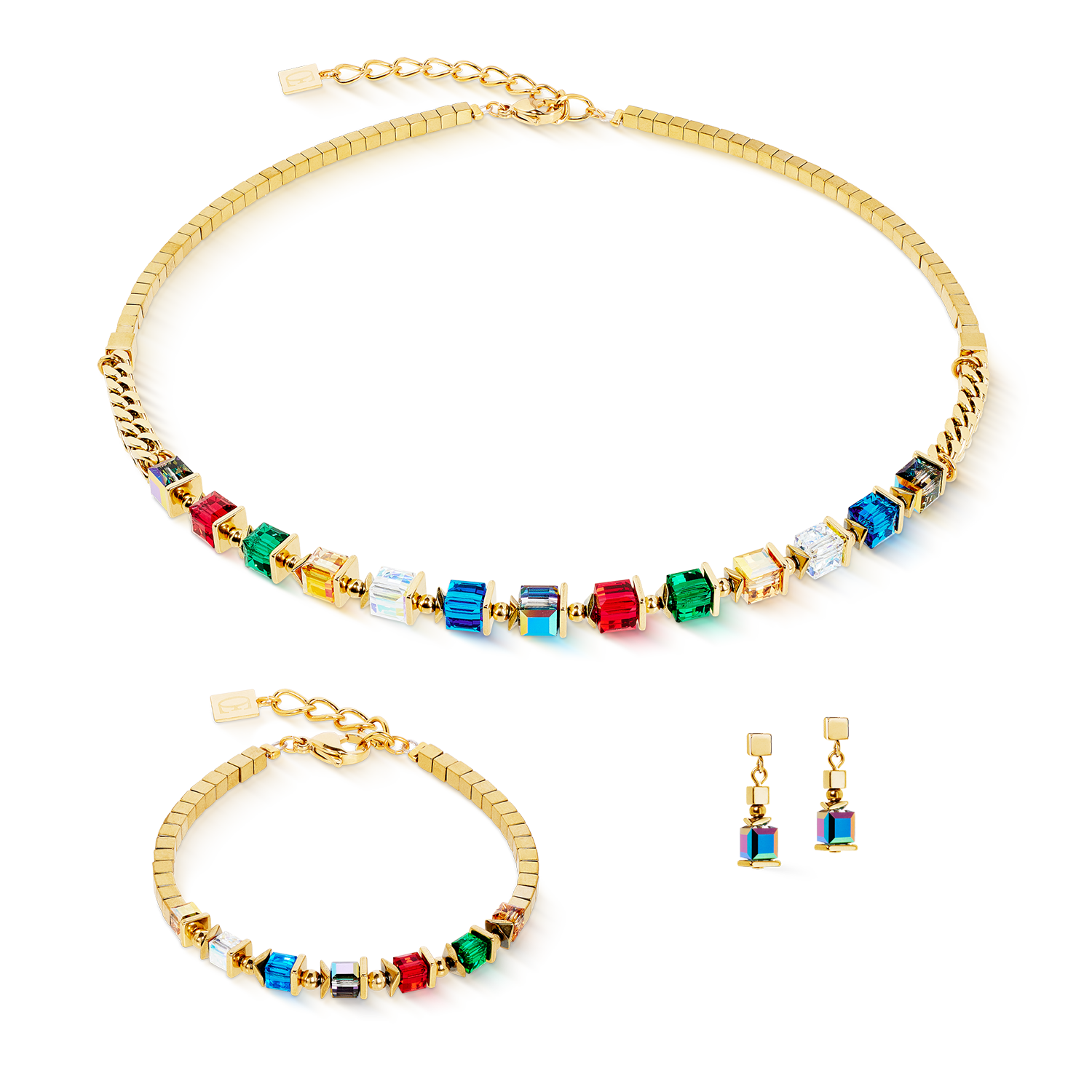 Necklace Sparkling Cubes Fusion Chain gold-multicolour