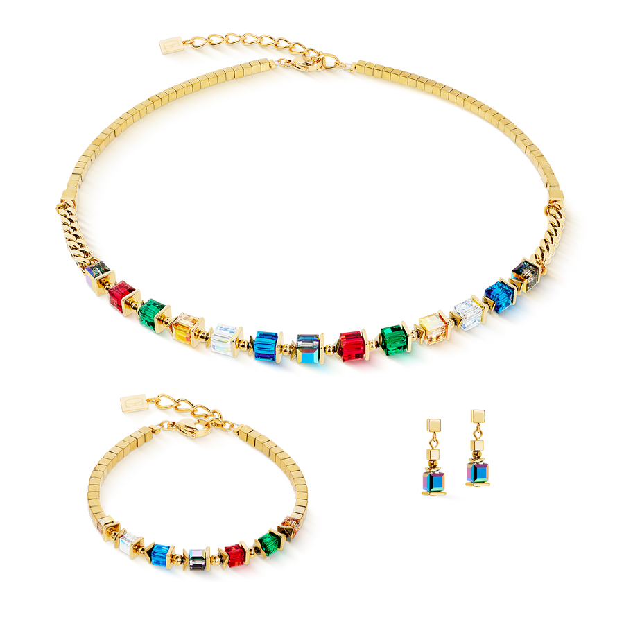 Necklace Sparkling Cubes Fusion Chain gold-multicolour