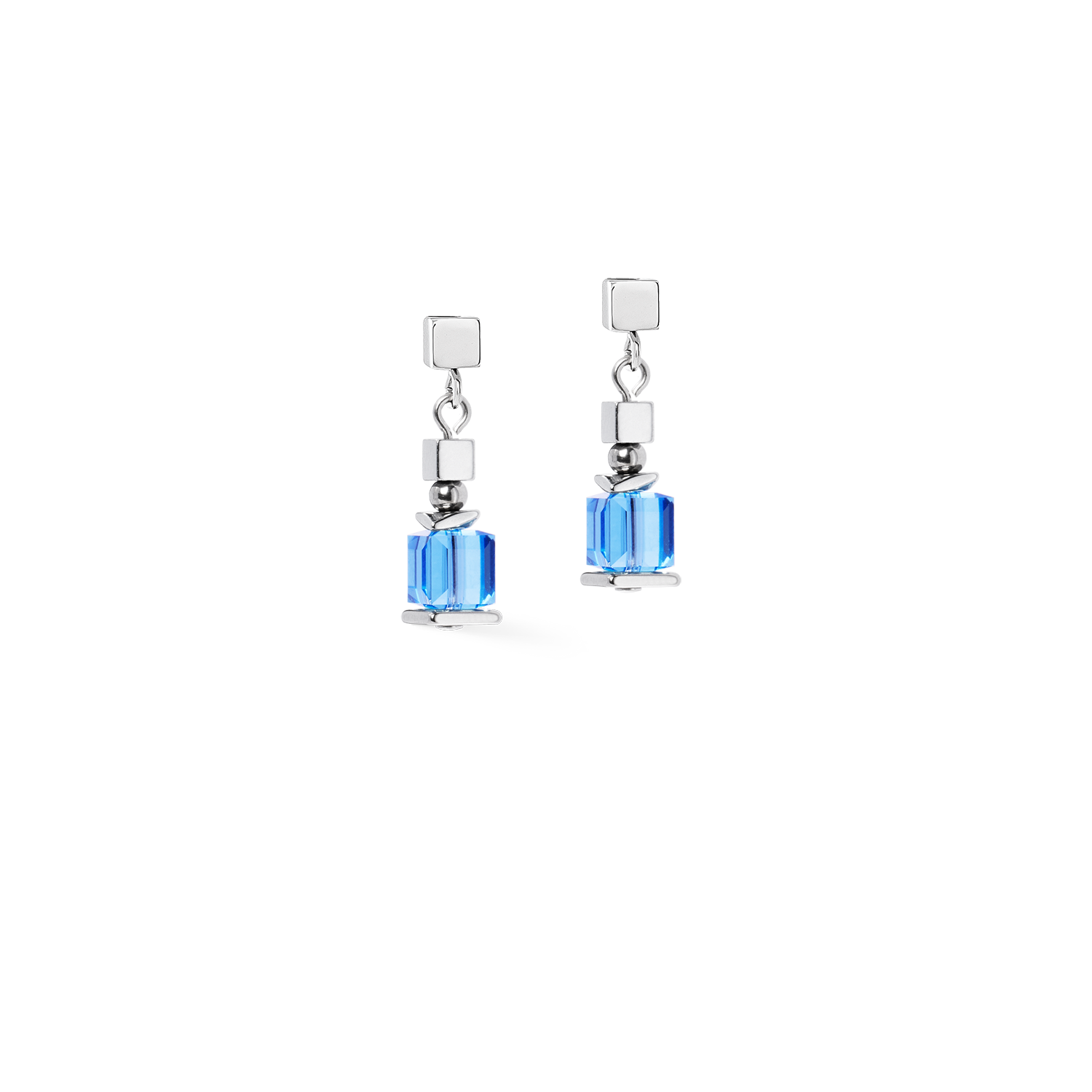 Earrings Sparkling Cubes Fusion Chain silver-blue