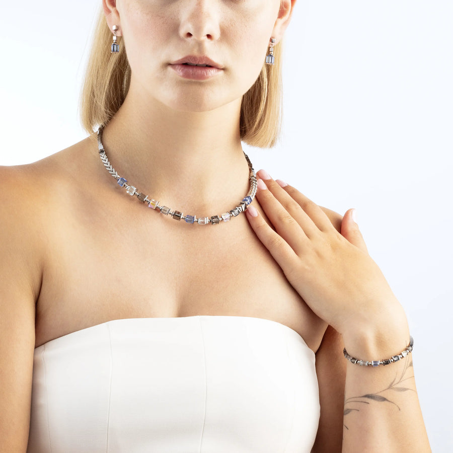 Earrings Sparkling Cubes Fusion Chain silver-blue