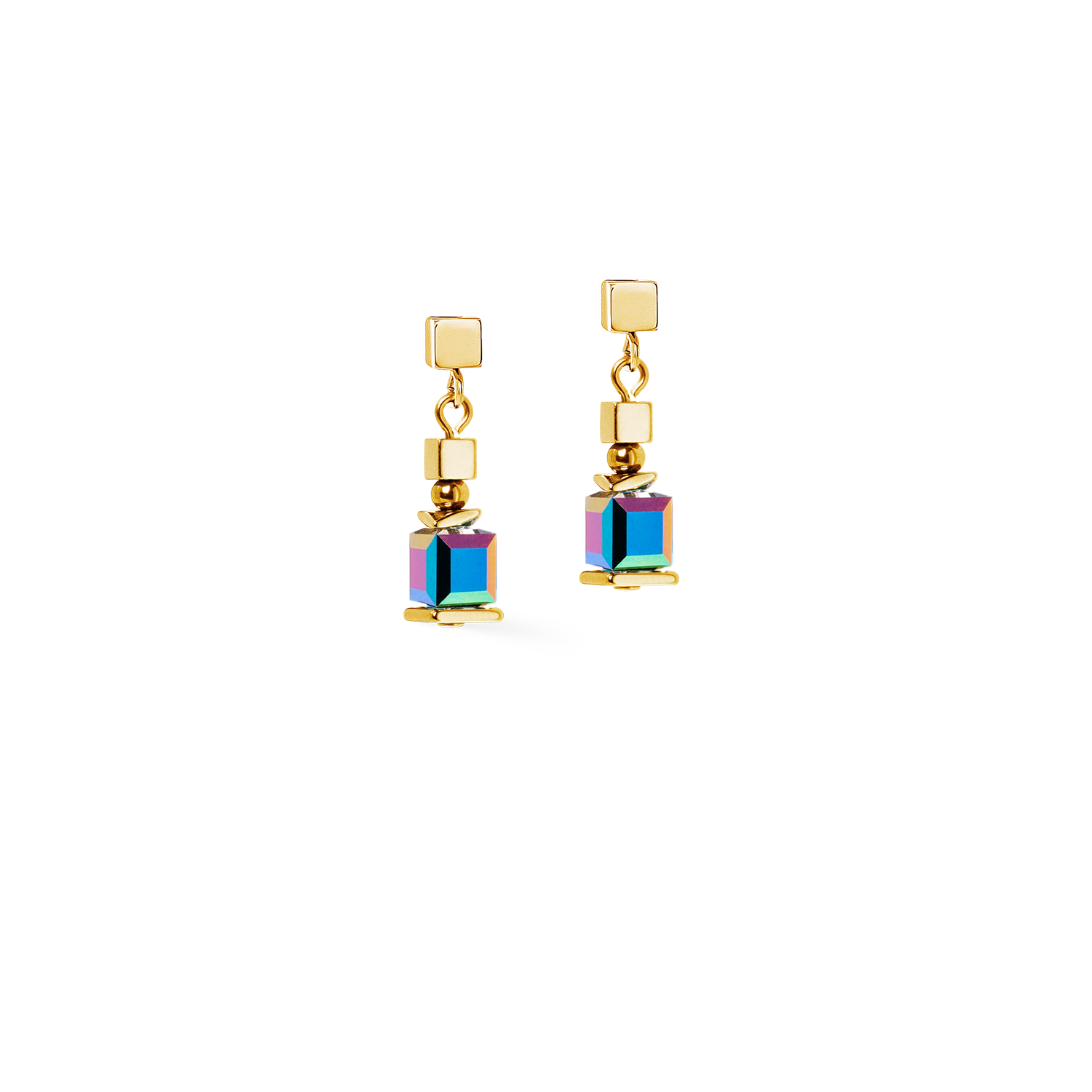 Earrings Sparkling Cubes Fusion Chain gold-multicolour