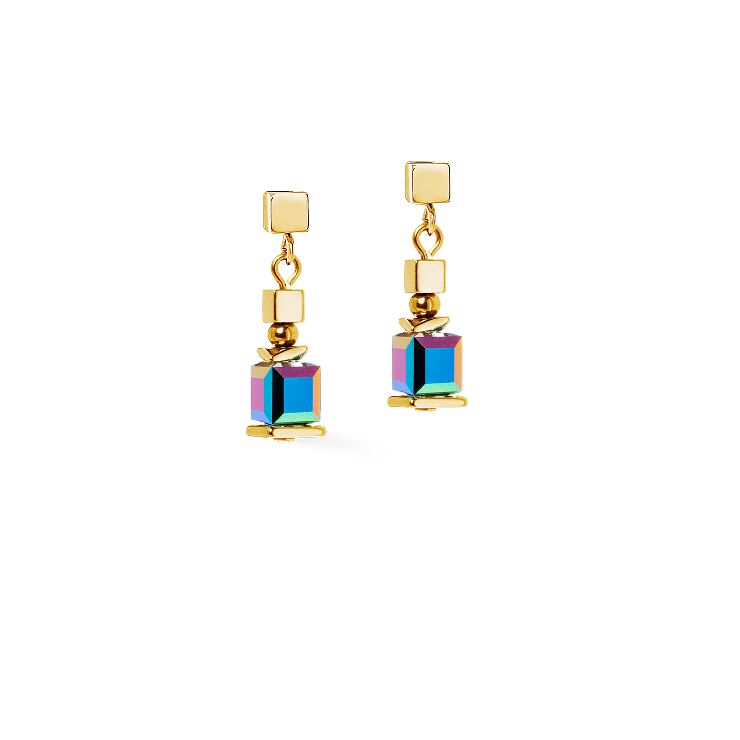 Earrings Sparkling Cubes Fusion Chain gold-multicolour