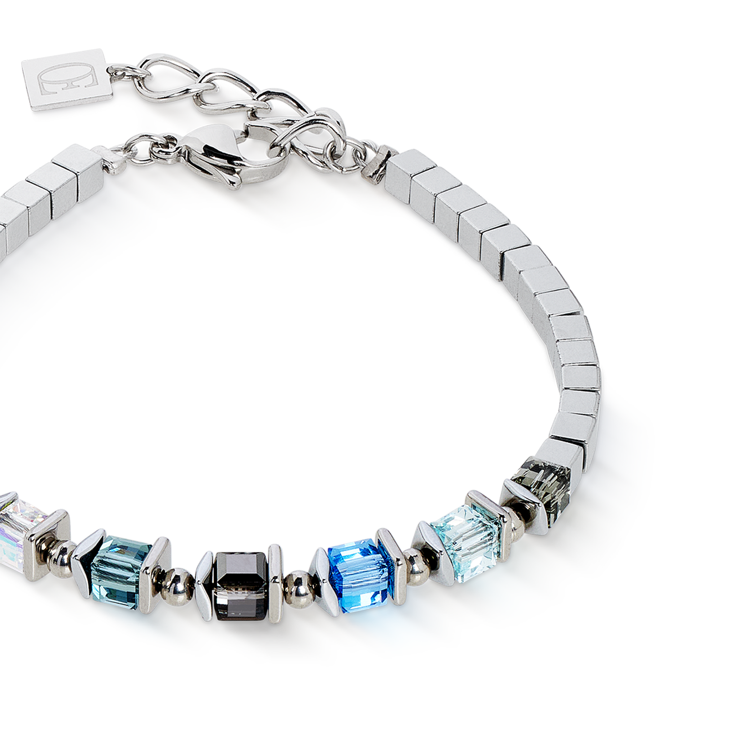 Bracelet Sparkling Cubes Fusion Chain silver-blue