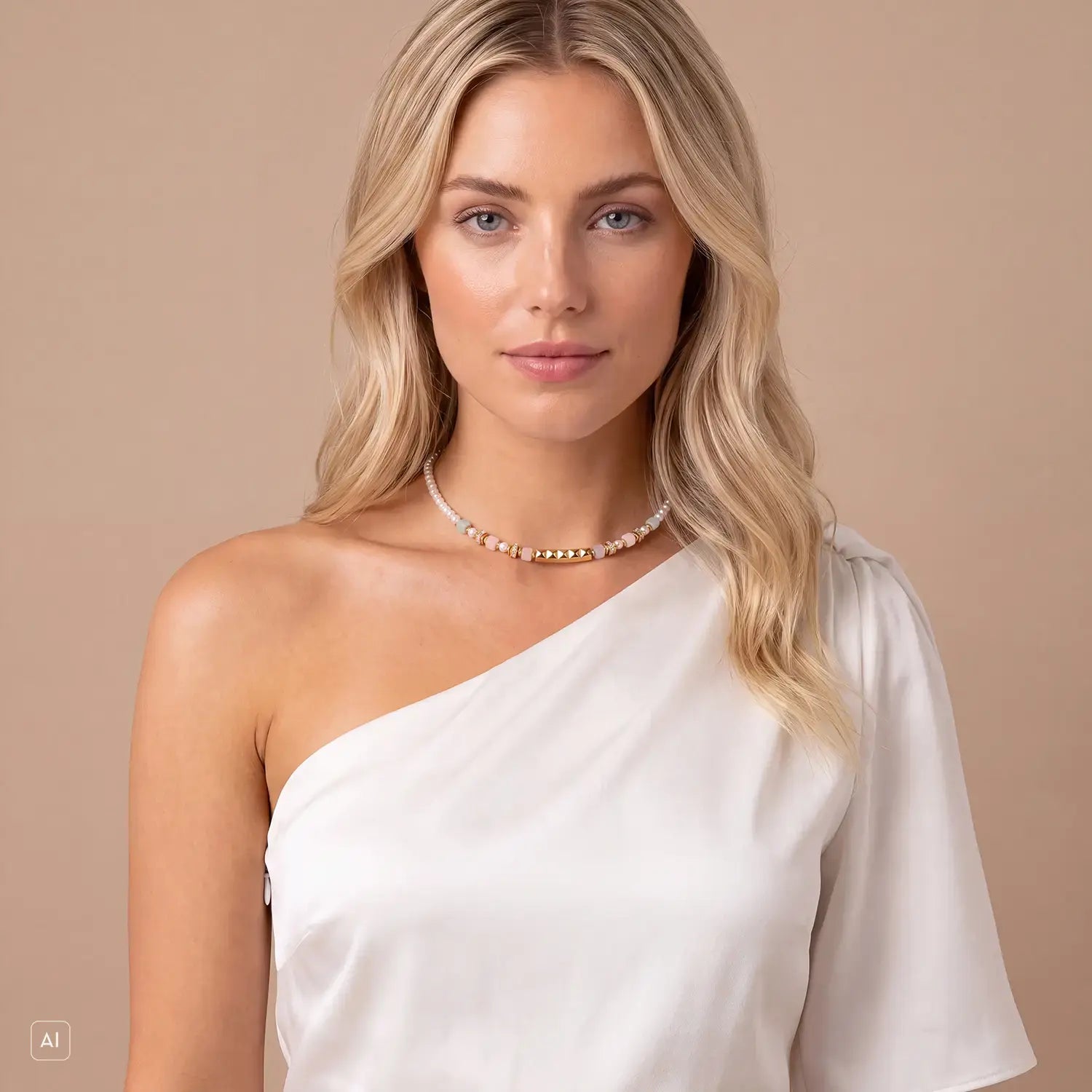 COEUR DE LION Beads & Pearls Spike Necklace Pastel – on model