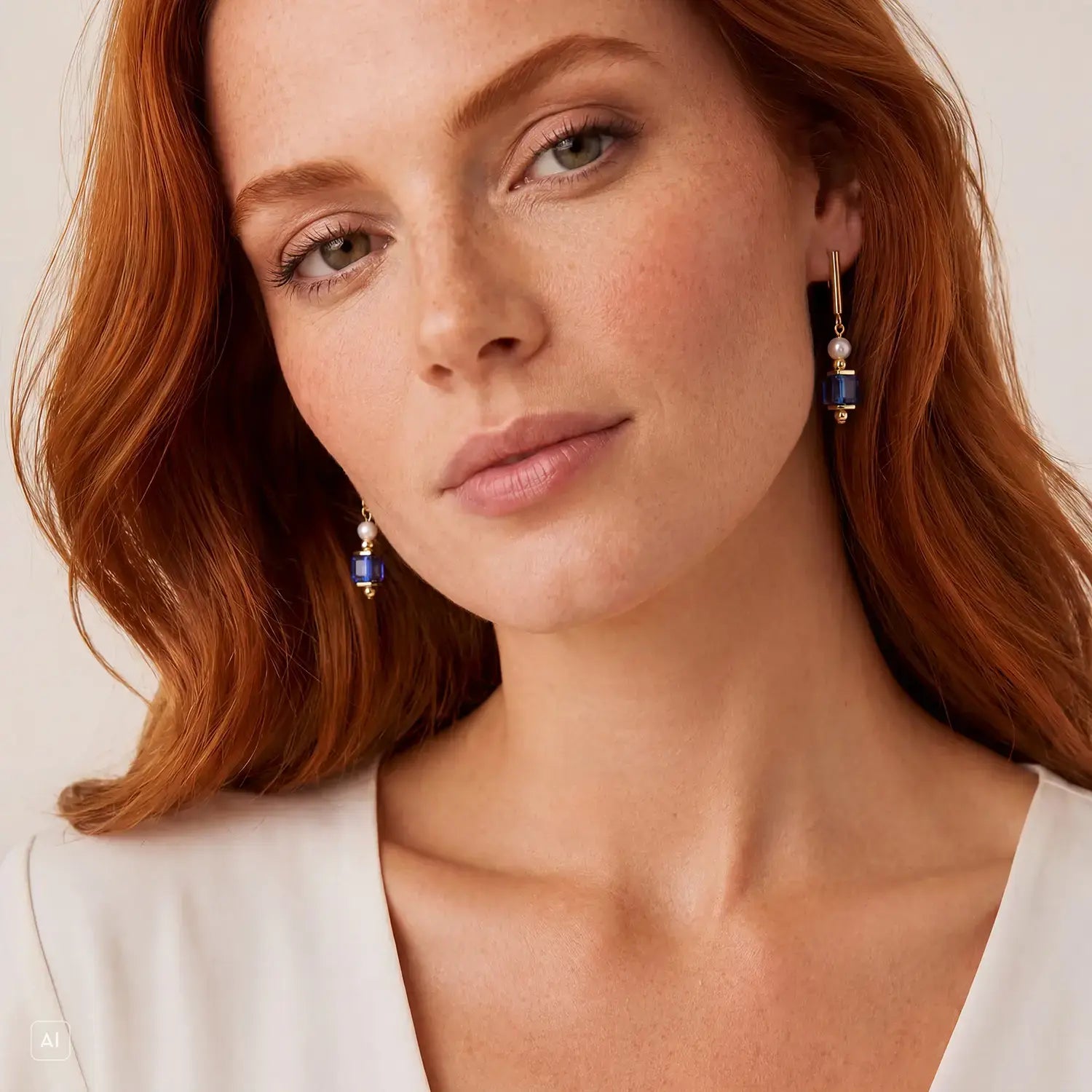COEUR DE LION Cocktail Pearls Stud Earrings Sapphire – on model