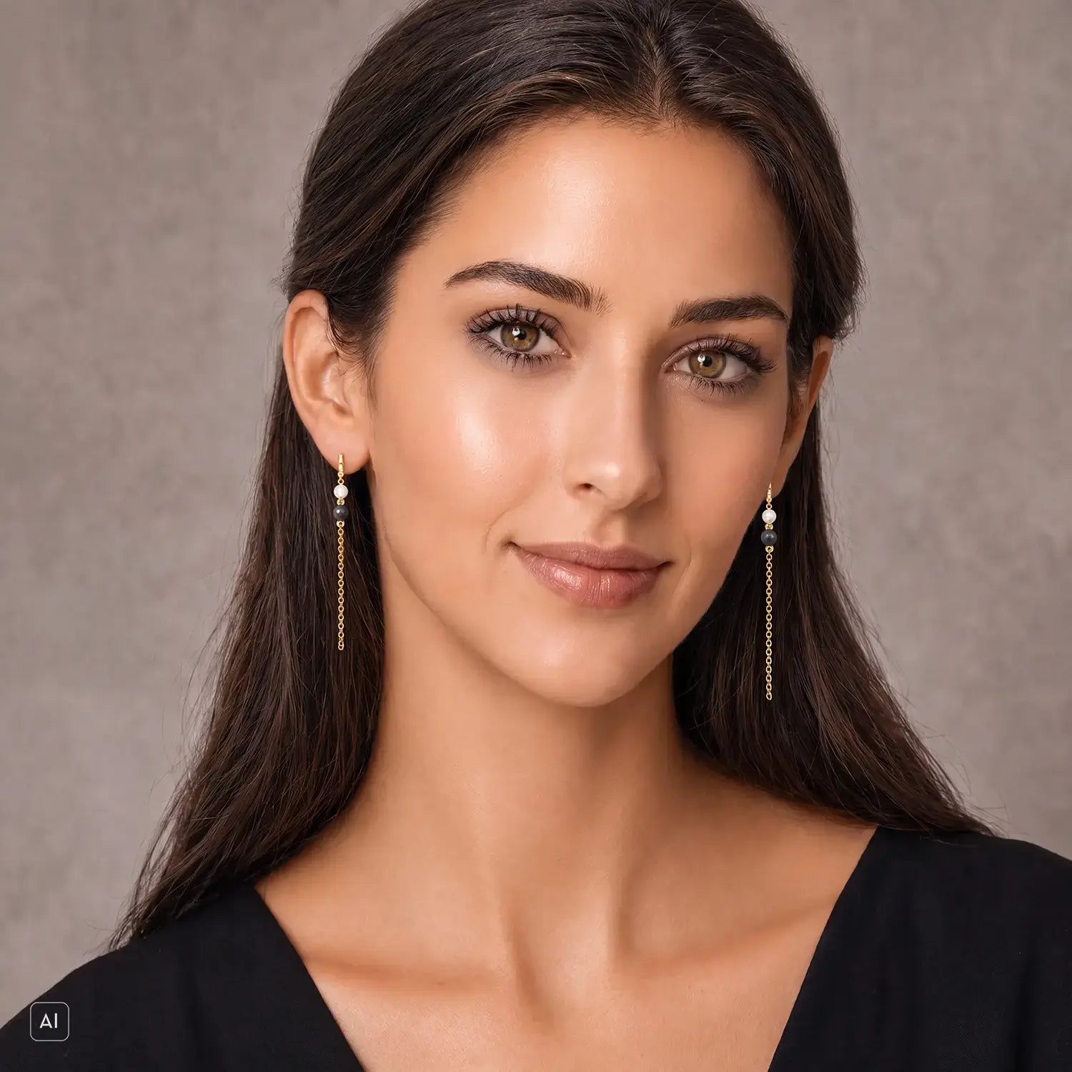 COEUR DE LION Precious Fusion Offset Slider Stud Earrings Onyx – on model