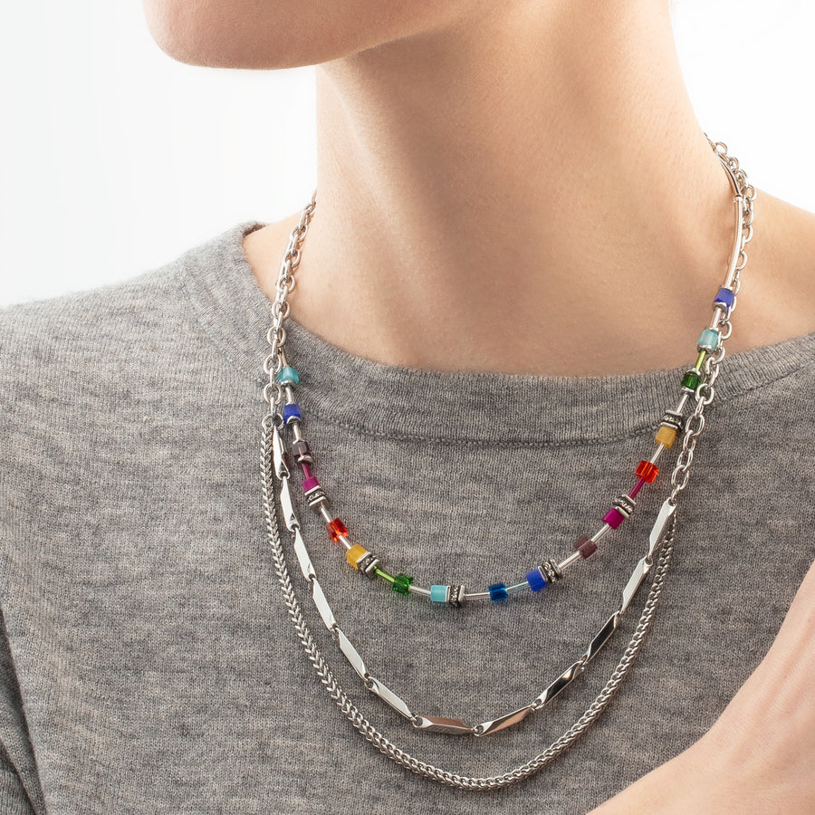 GeoCUBE® Lite Mini Necklace Rainbow silver