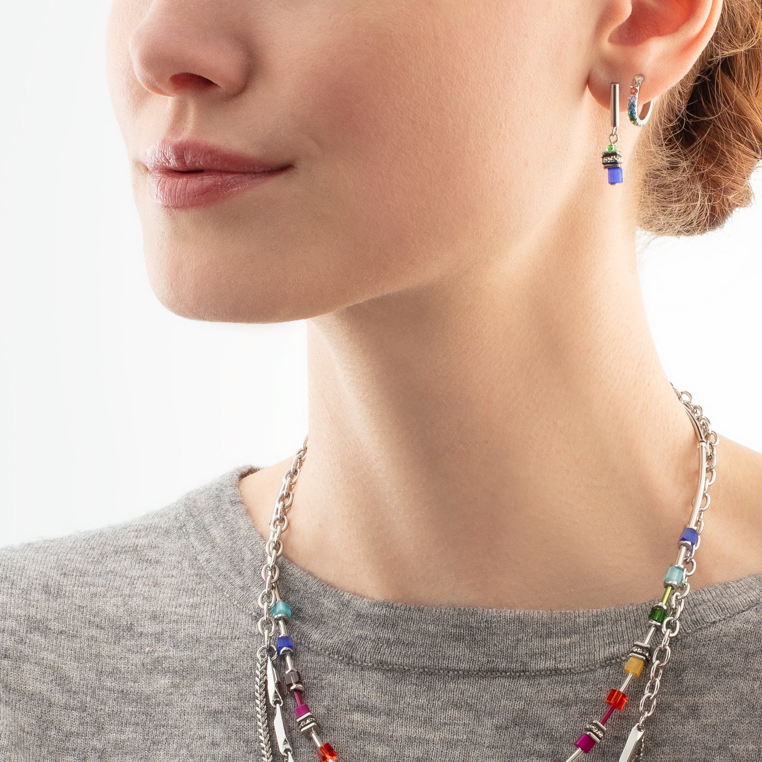 GeoCUBE® Lite Mini Earrings Rainbow silver