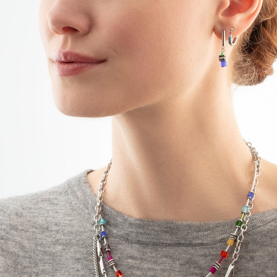 GeoCUBE® Lite Mini Earrings Rainbow silver