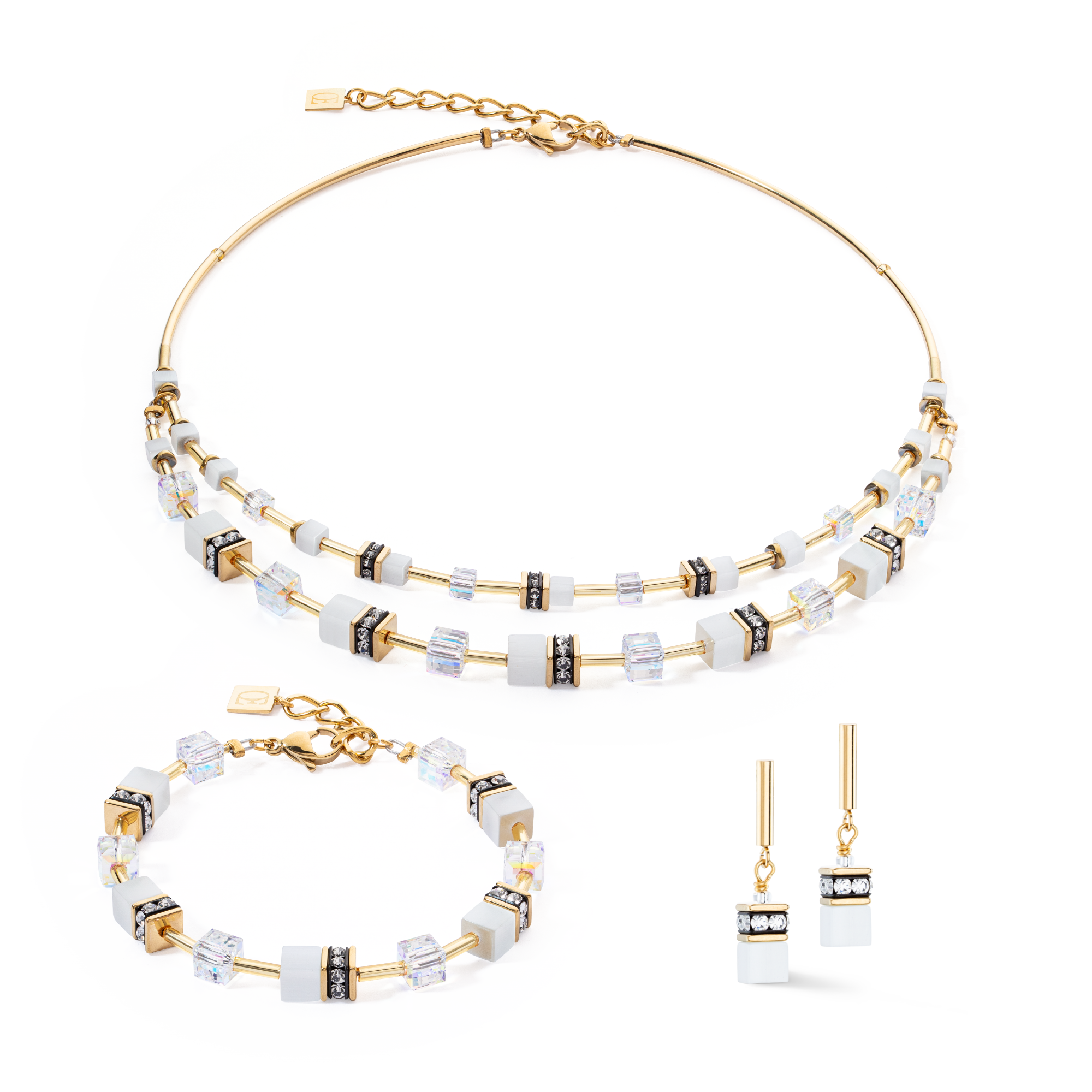 GeoCUBE® Iconic Layer necklace gold-white
