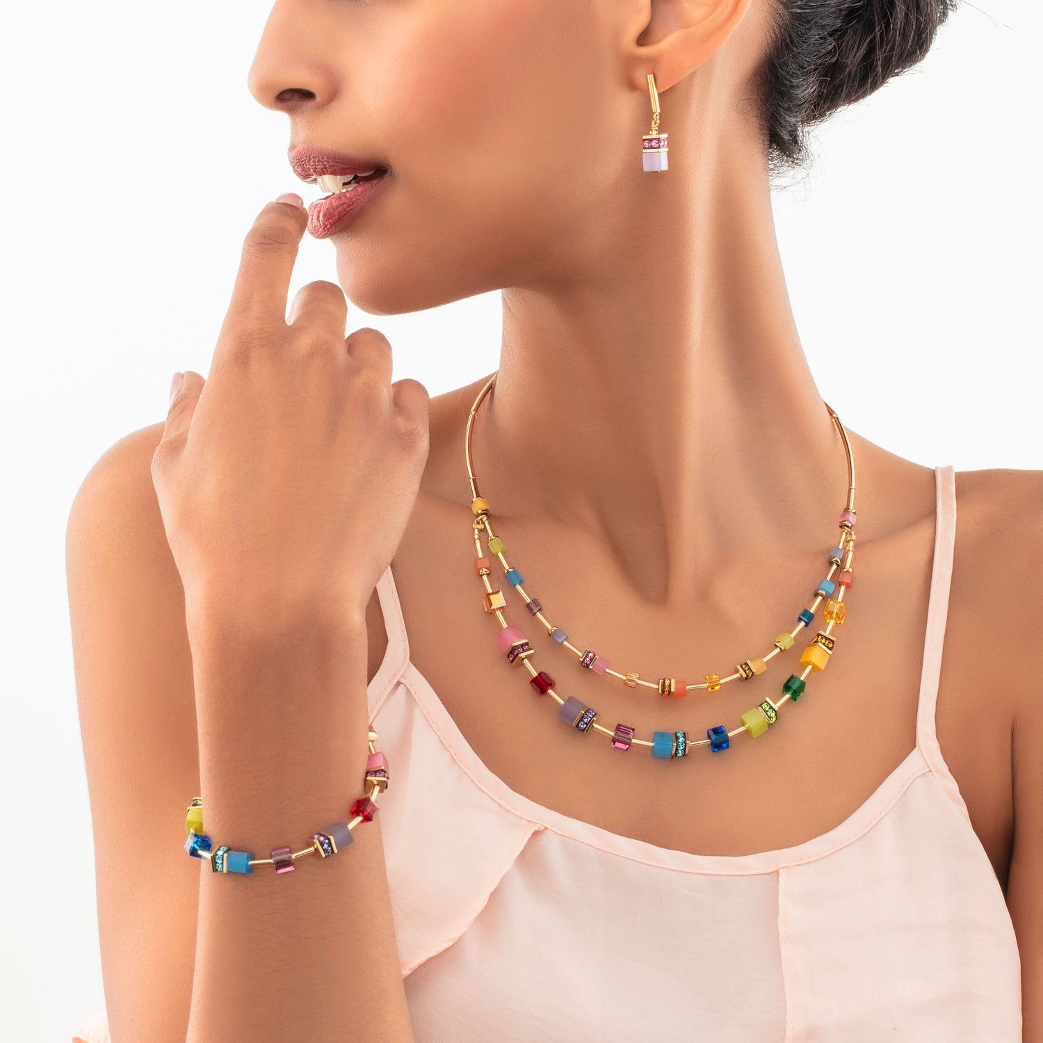 GeoCUBE® Iconic Layer earrings gold-rainbow