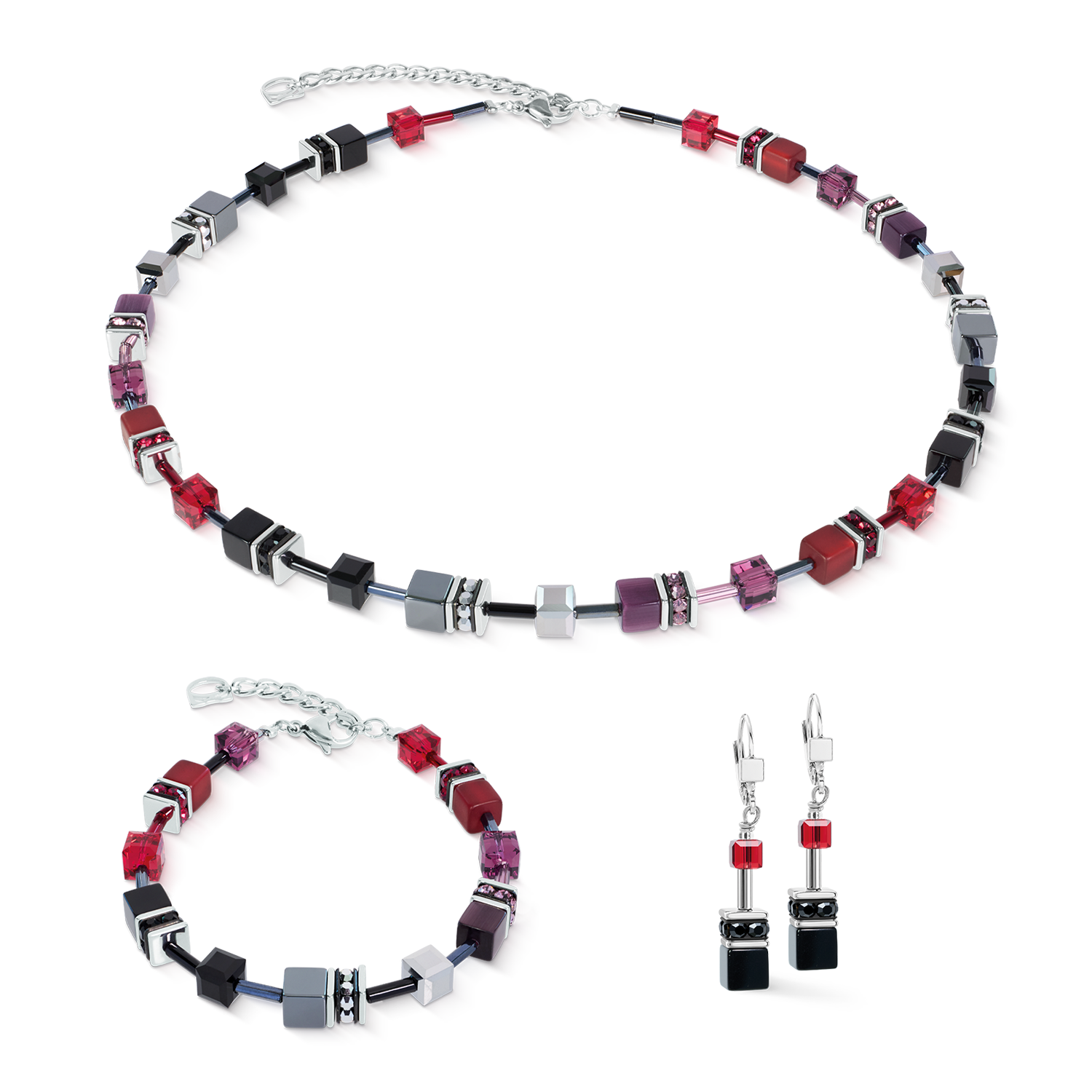 GeoCUBE® Iconic Necklace Ruby Noir Silver