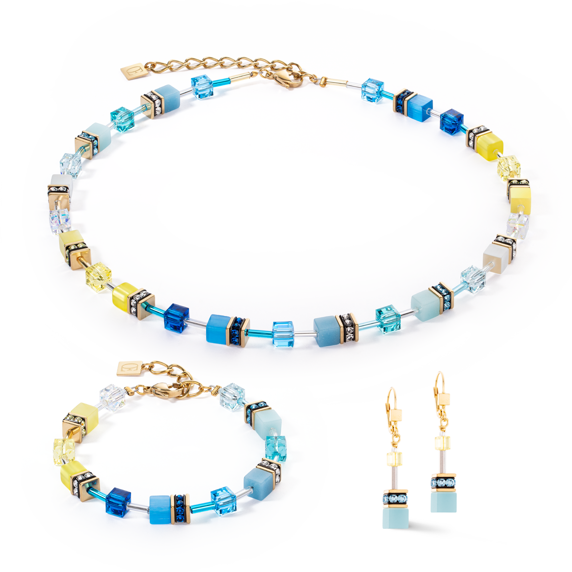 GeoCUBE® Iconic necklace turquoise-yellow