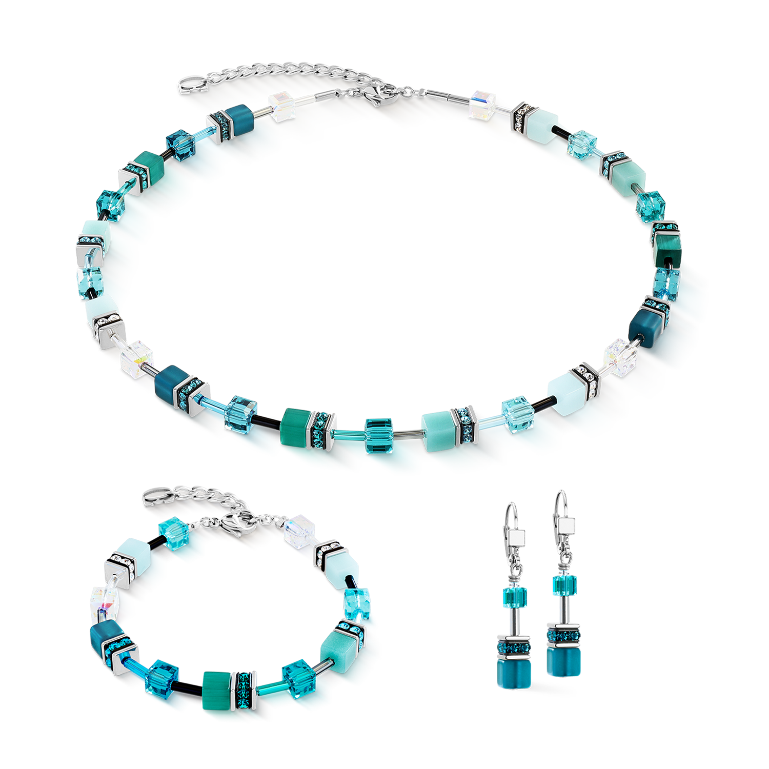 GeoCUBE® Iconic necklace Teal silver