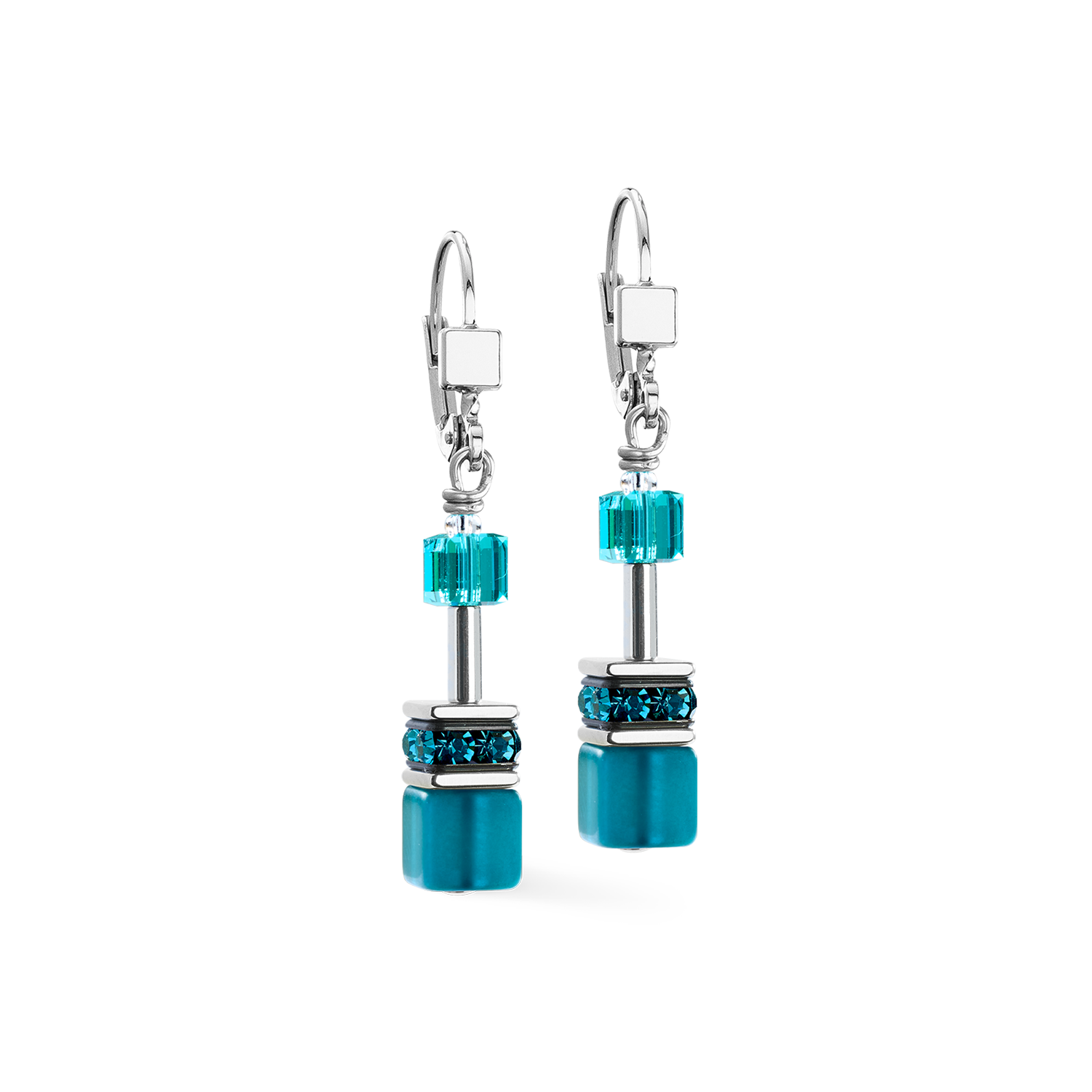 GeoCUBE® Iconic earrings Teal silver