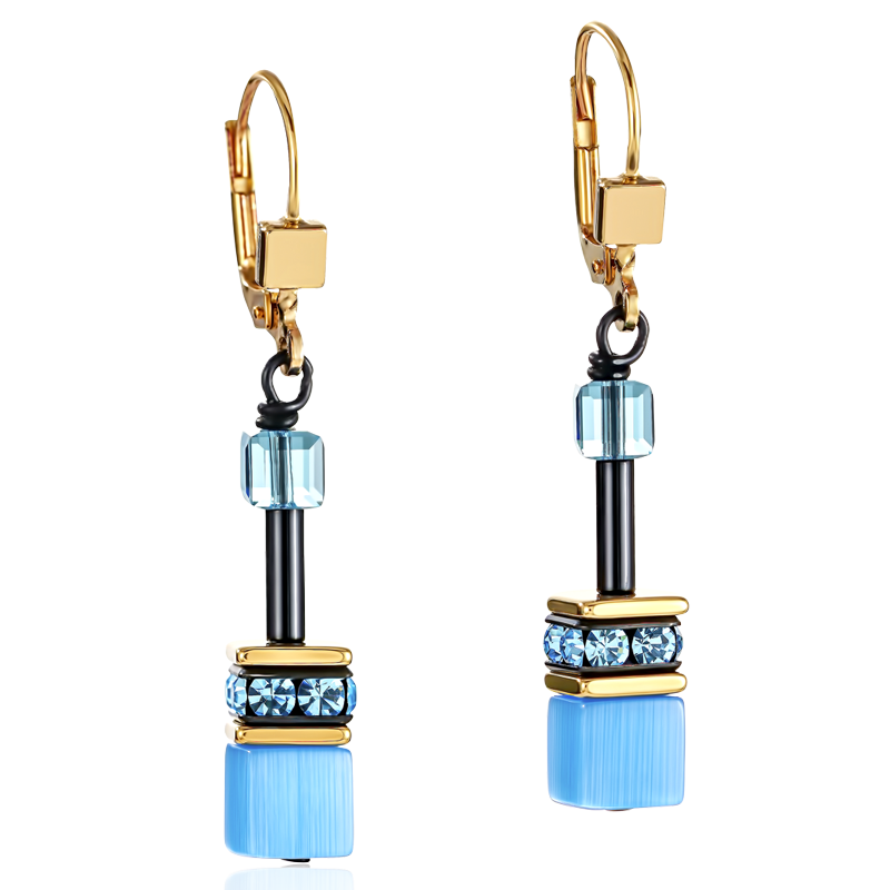 GeoCUBE® Earrings multicolour rainbow gold