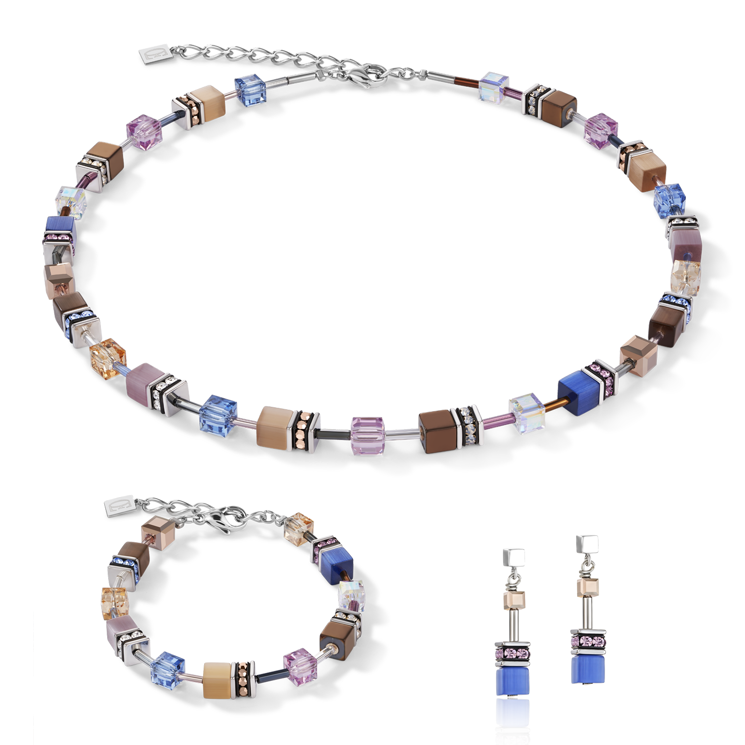 GeoCUBE® Earrings blue-brown-lilac