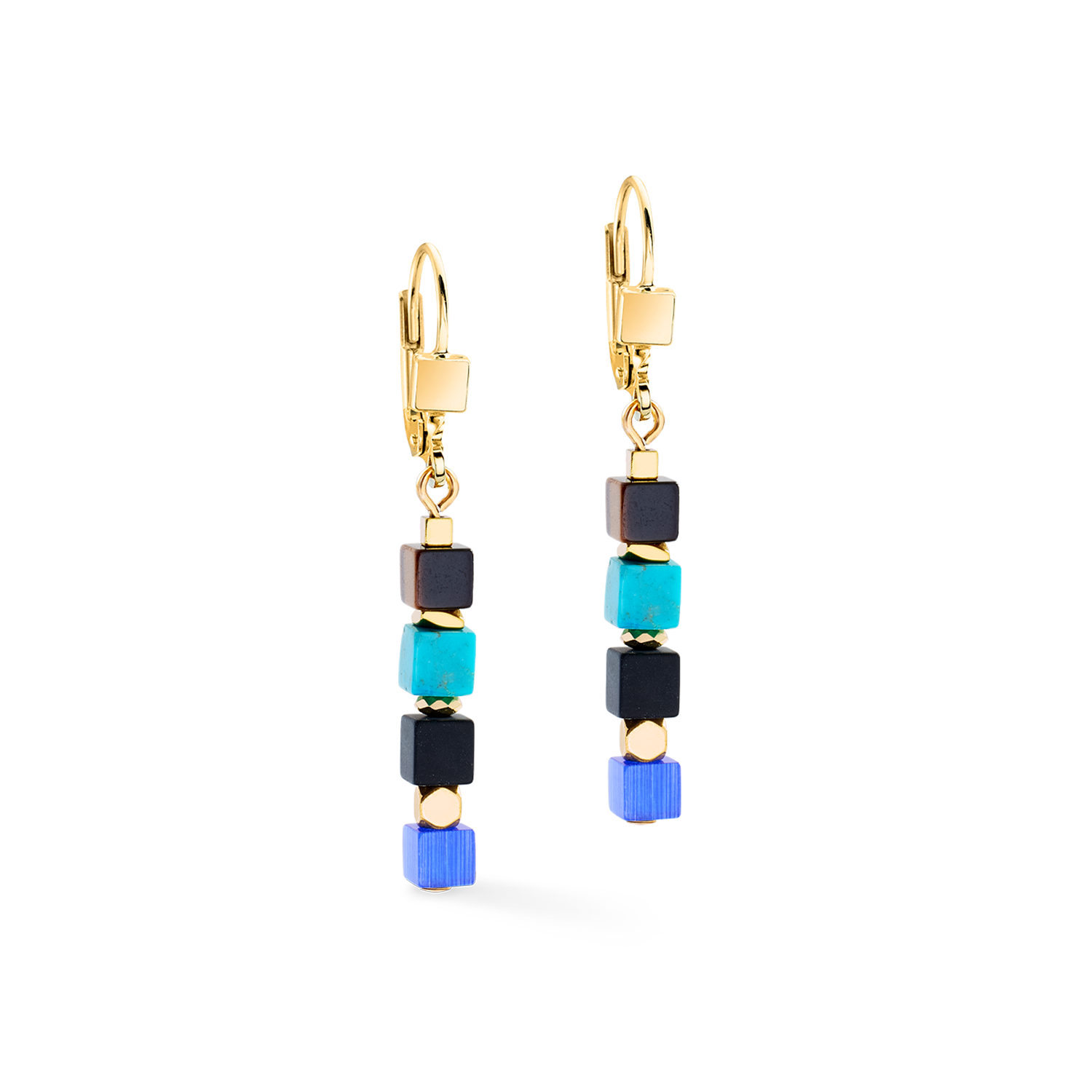 Earrings Cube Mosaic Lagoon gold