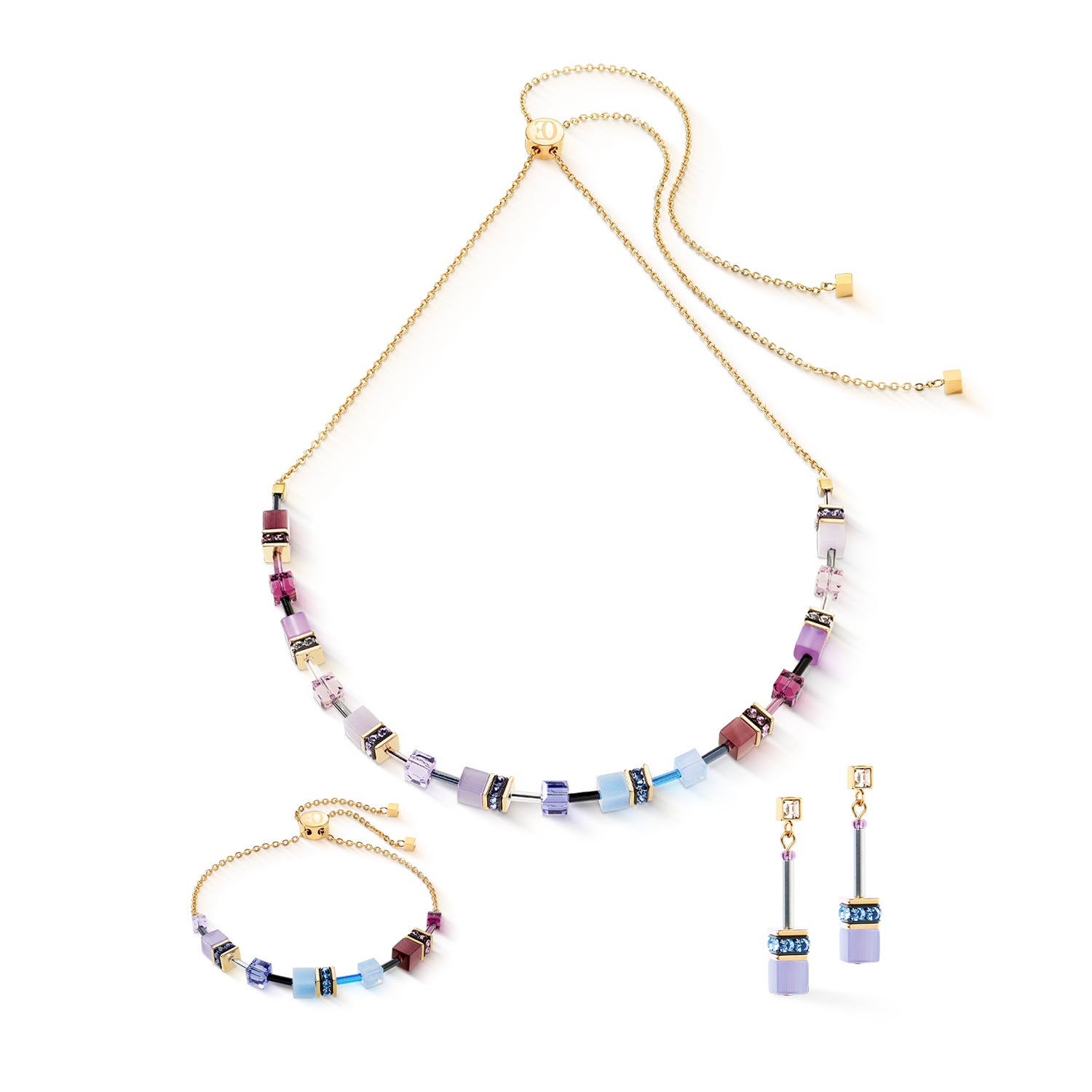 GeoCUBE® Iconic Chain earrings Mystic Orchid gold