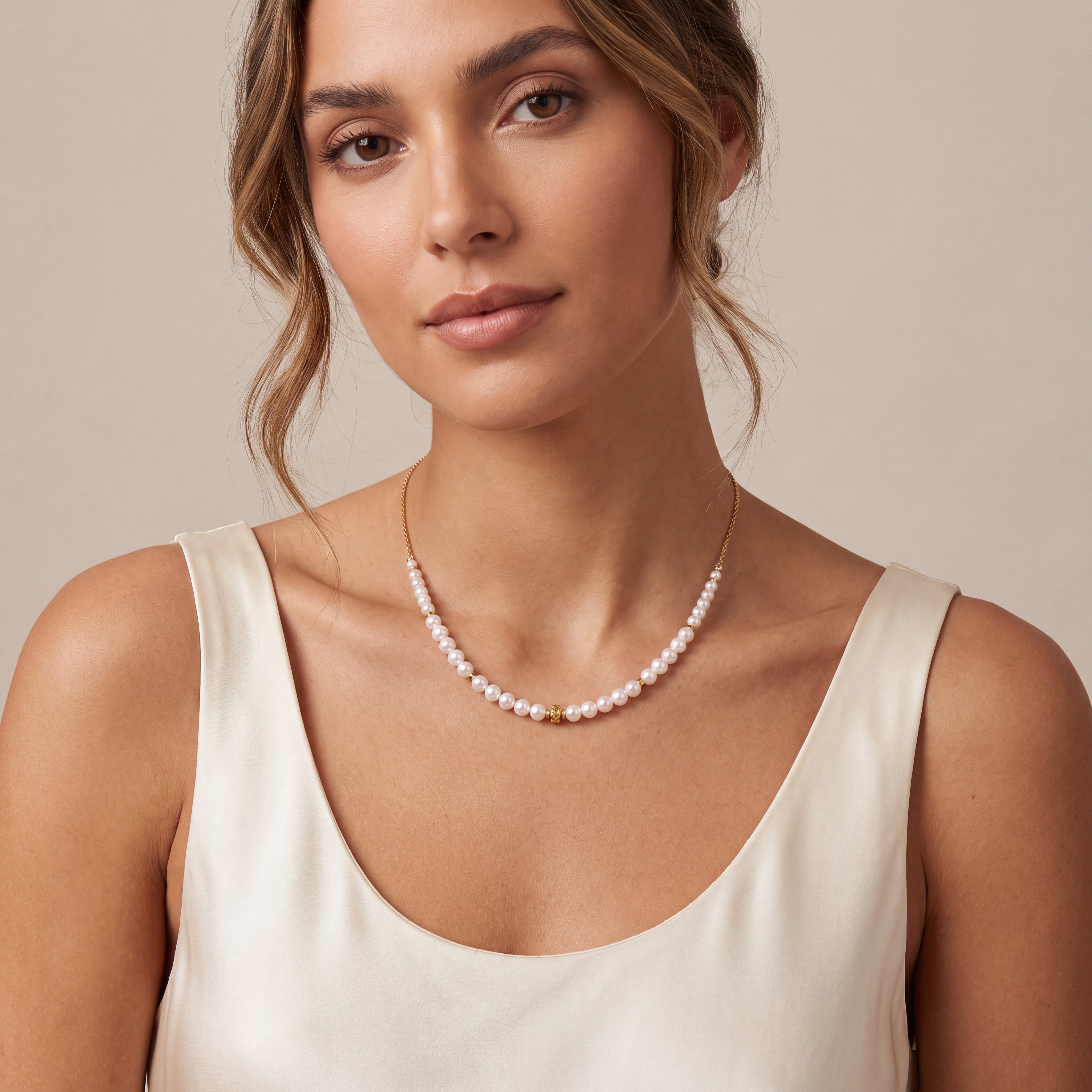 COEUR DE LION Necklace Slider Pearl Spike Gold – on model