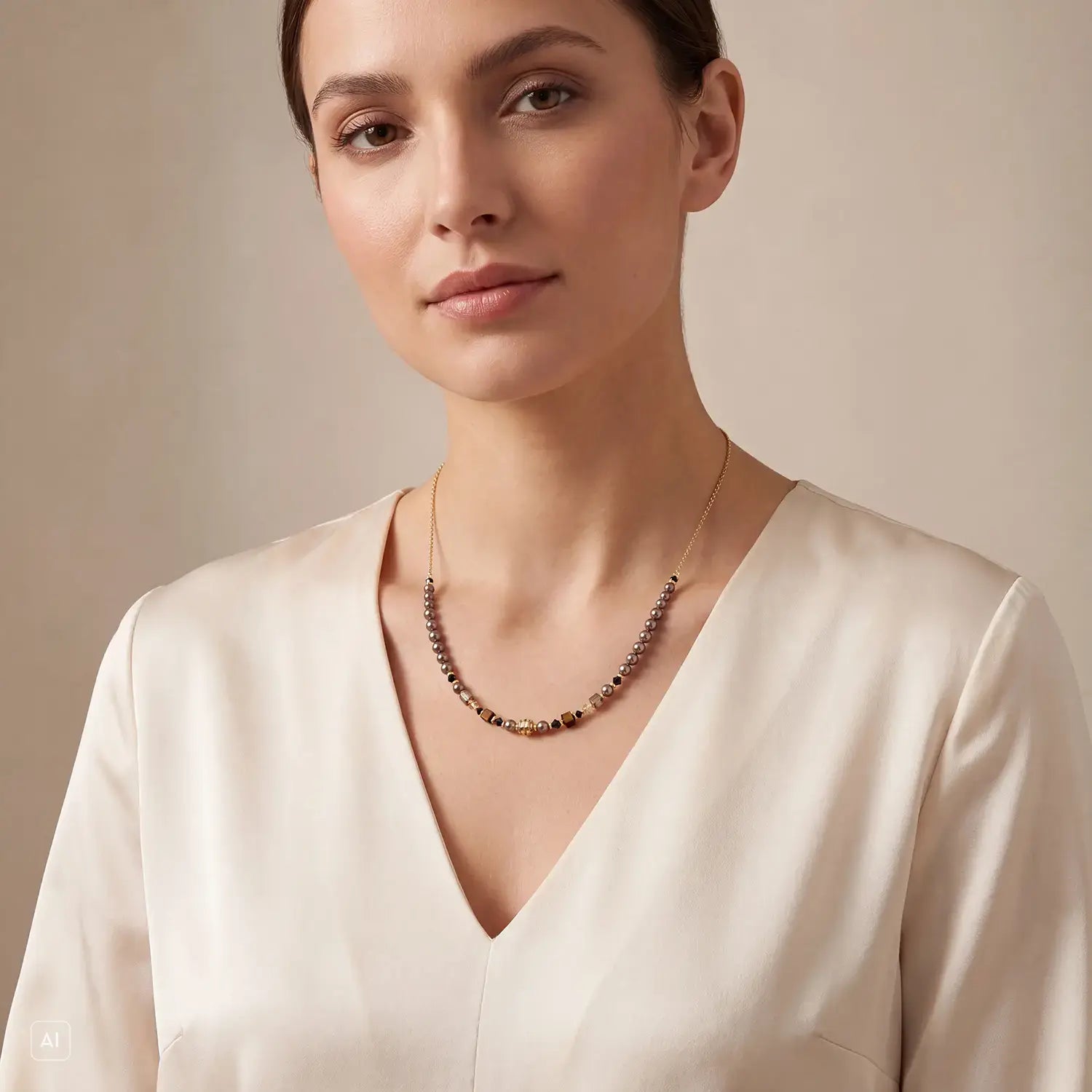 COEUR DE LION Necklace Slider Wave Earth Gold – on model