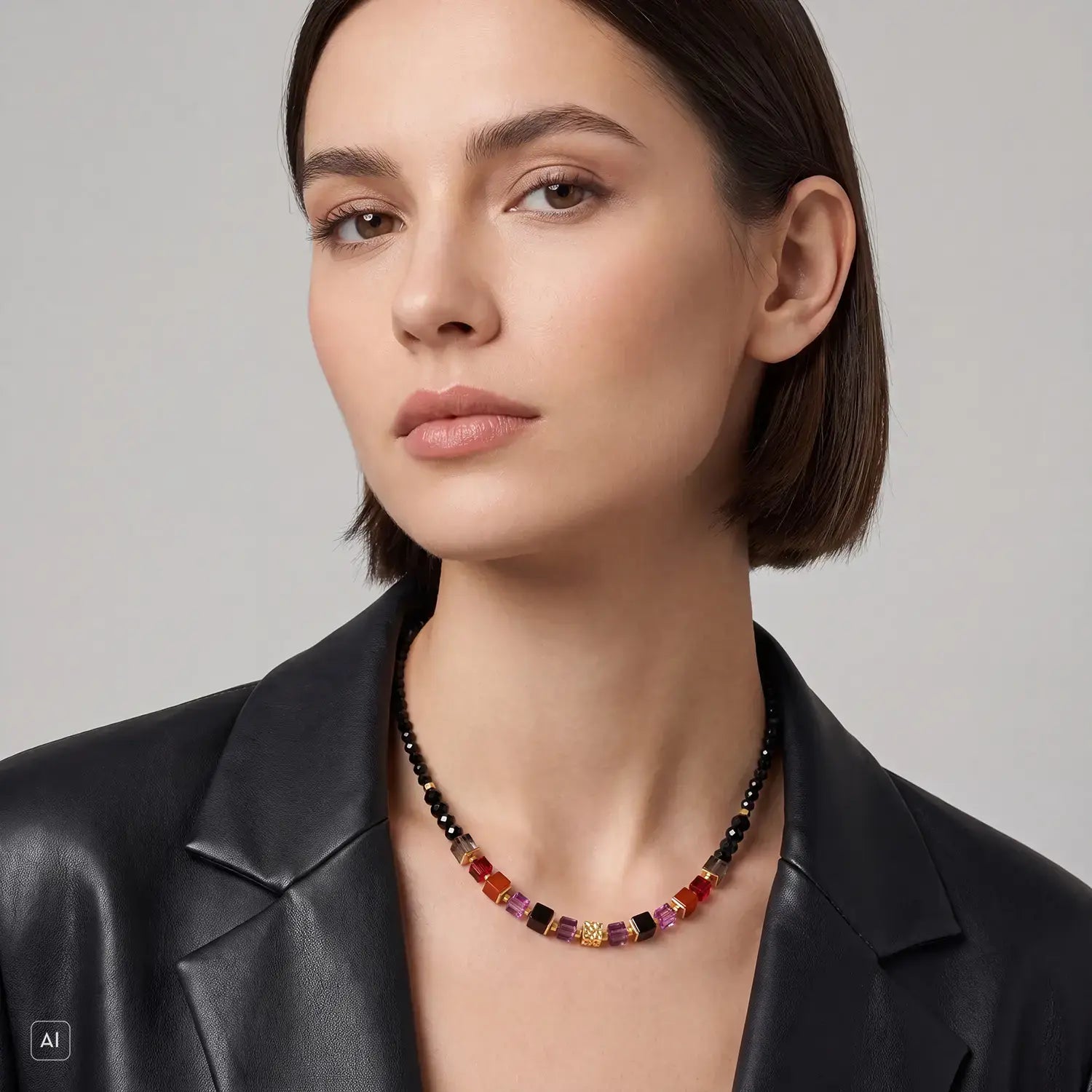 COEUR DE LION Necklace Cube Mix Precious Berry Gold – on model