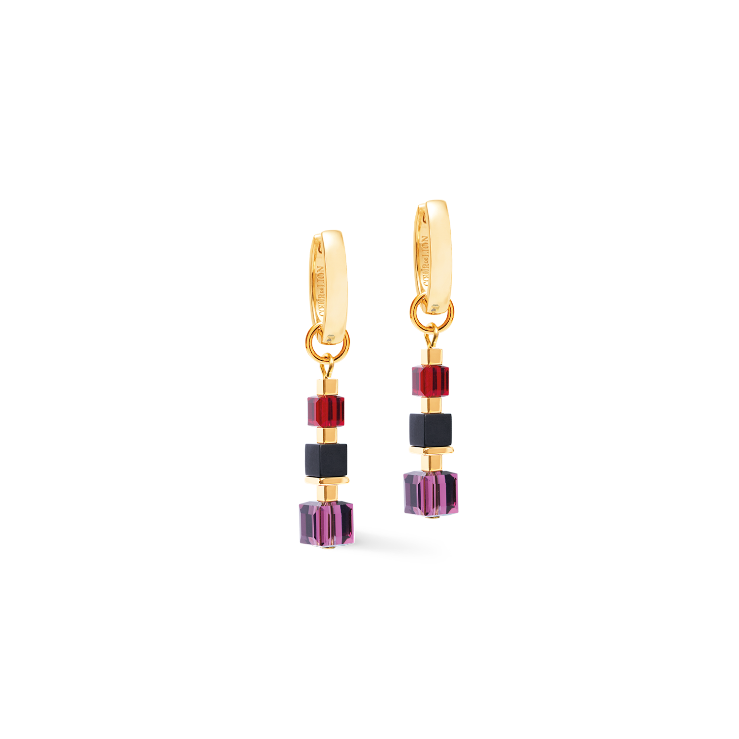 Hoop Earrings Cube Mix Precious Berry Gold
