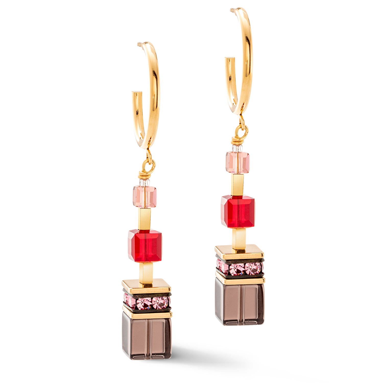 GeoCUBE® Precious statement earrings gold-red