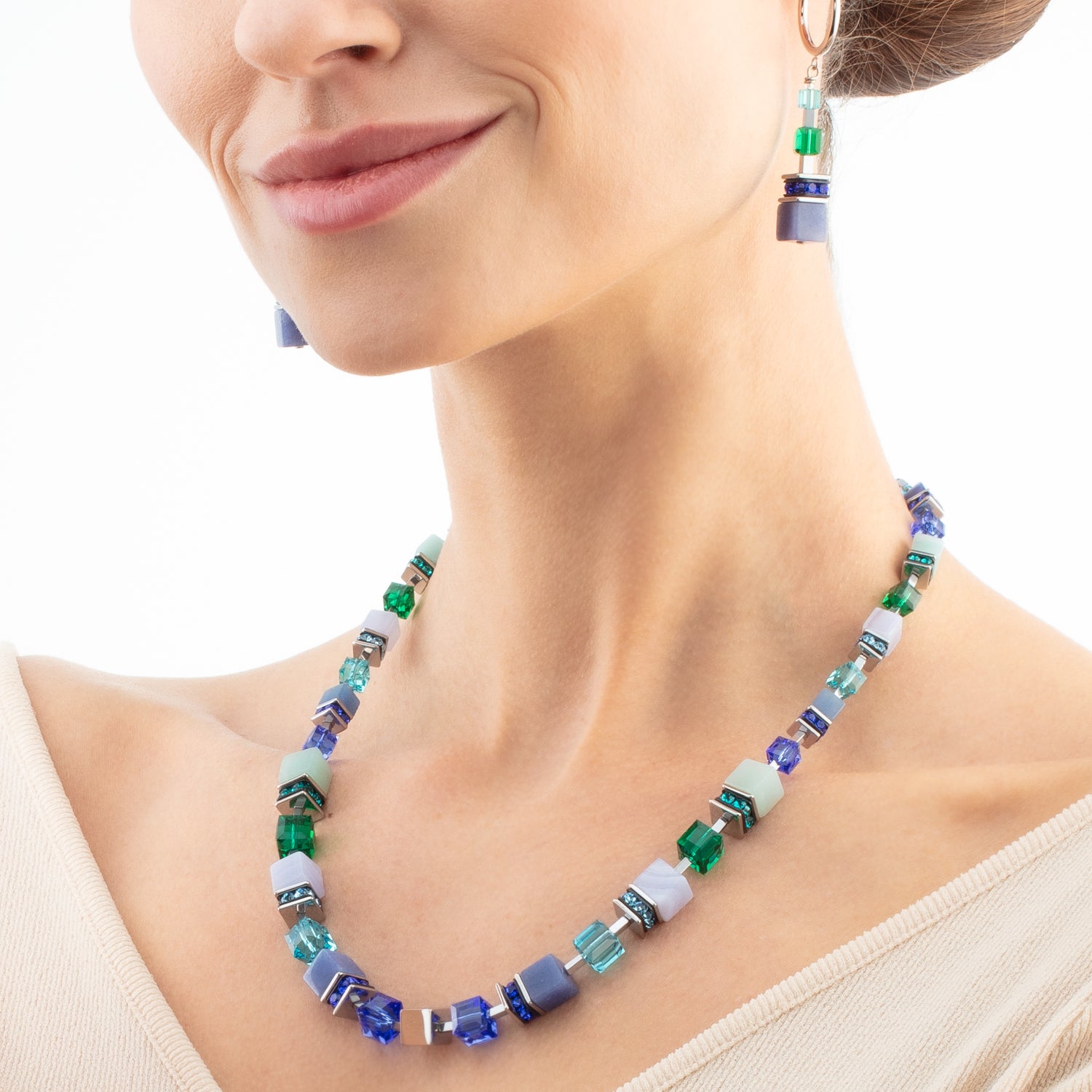 GeoCUBE® Precious Statement earrings silver-ocean