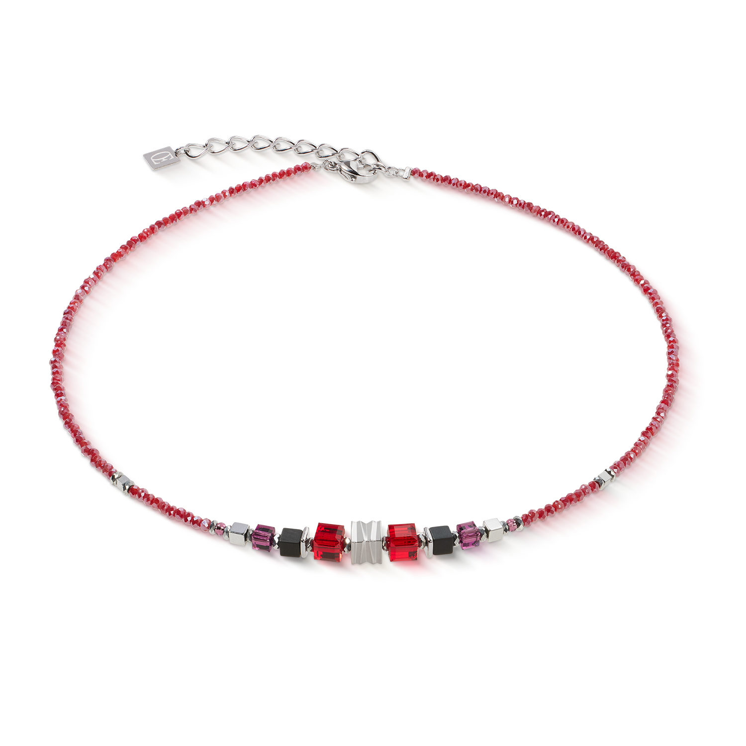 Necklace Wave Cube Flow silver-red