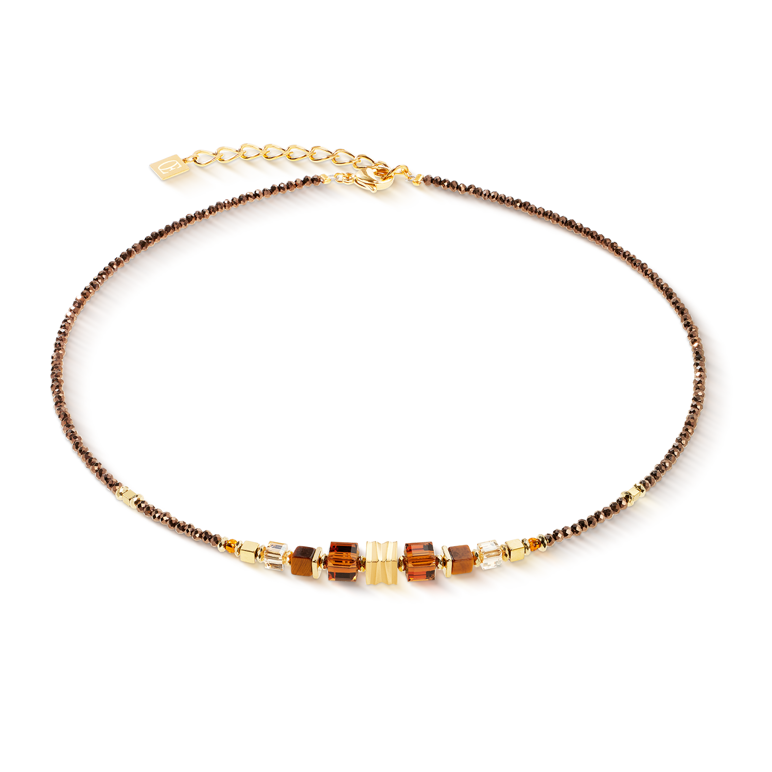 Necklace Wave Cube Flow gold-brown