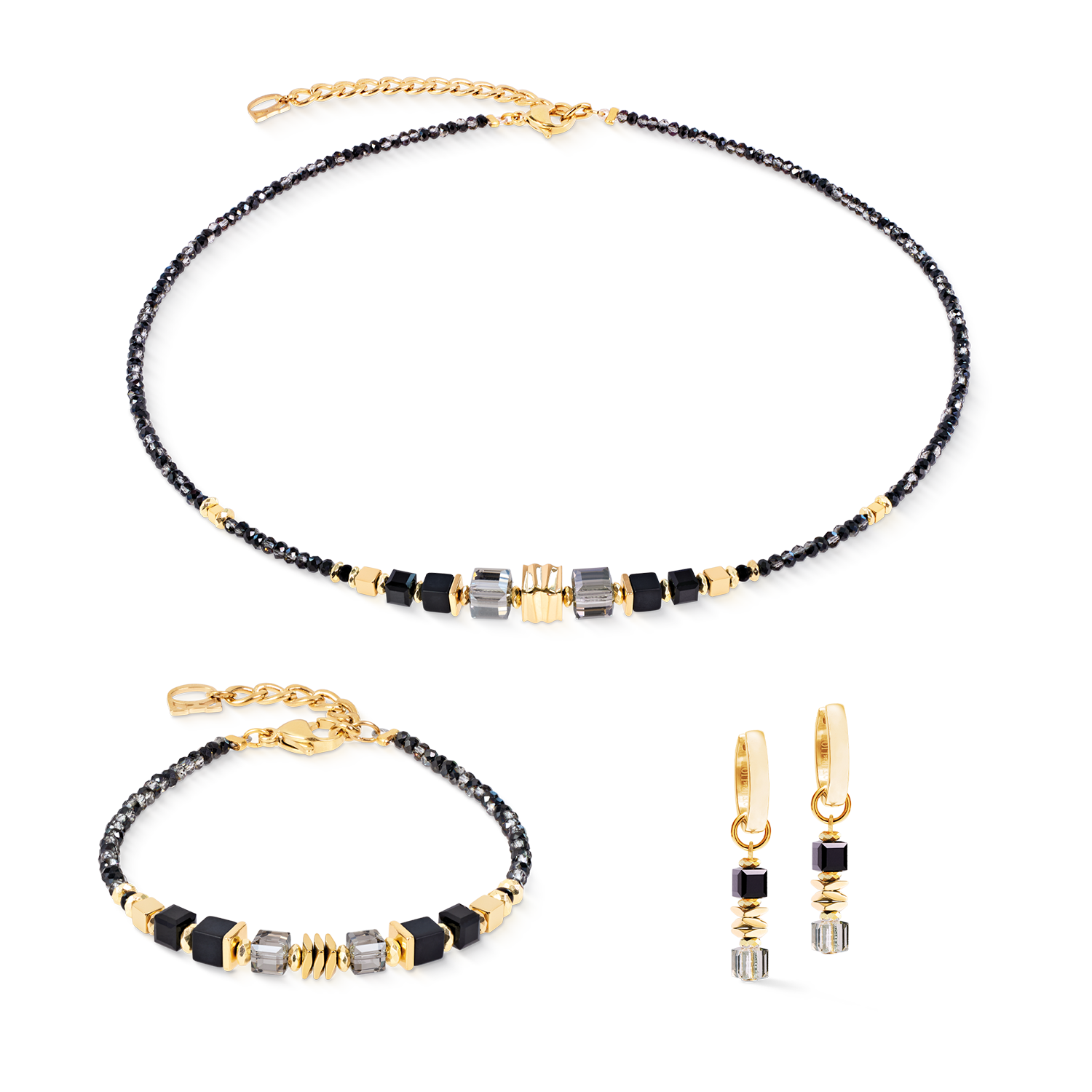Necklace Wave Cube Flow gold-black