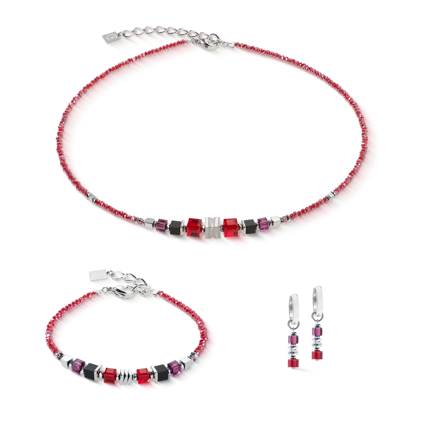 Bracelet Wave Cube Flow silver-red