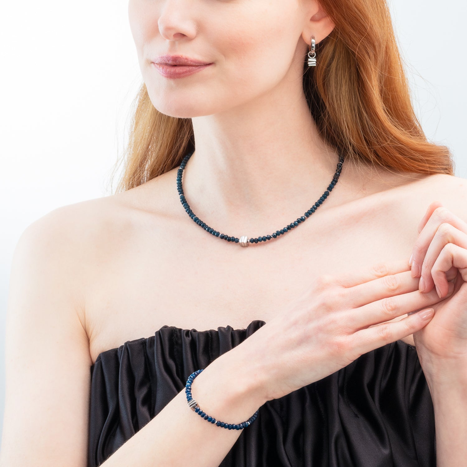 Necklace Wave Essence Navy Jade Silver