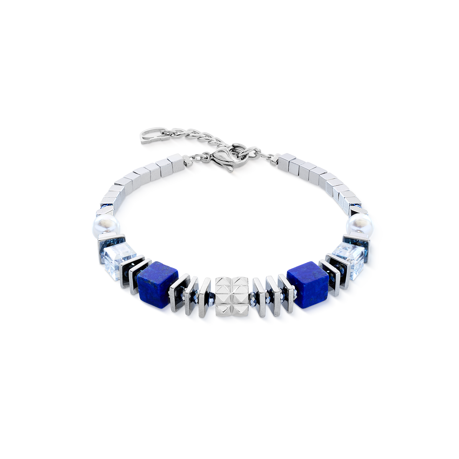 Bracelet Statement Cube Facets silver-blue