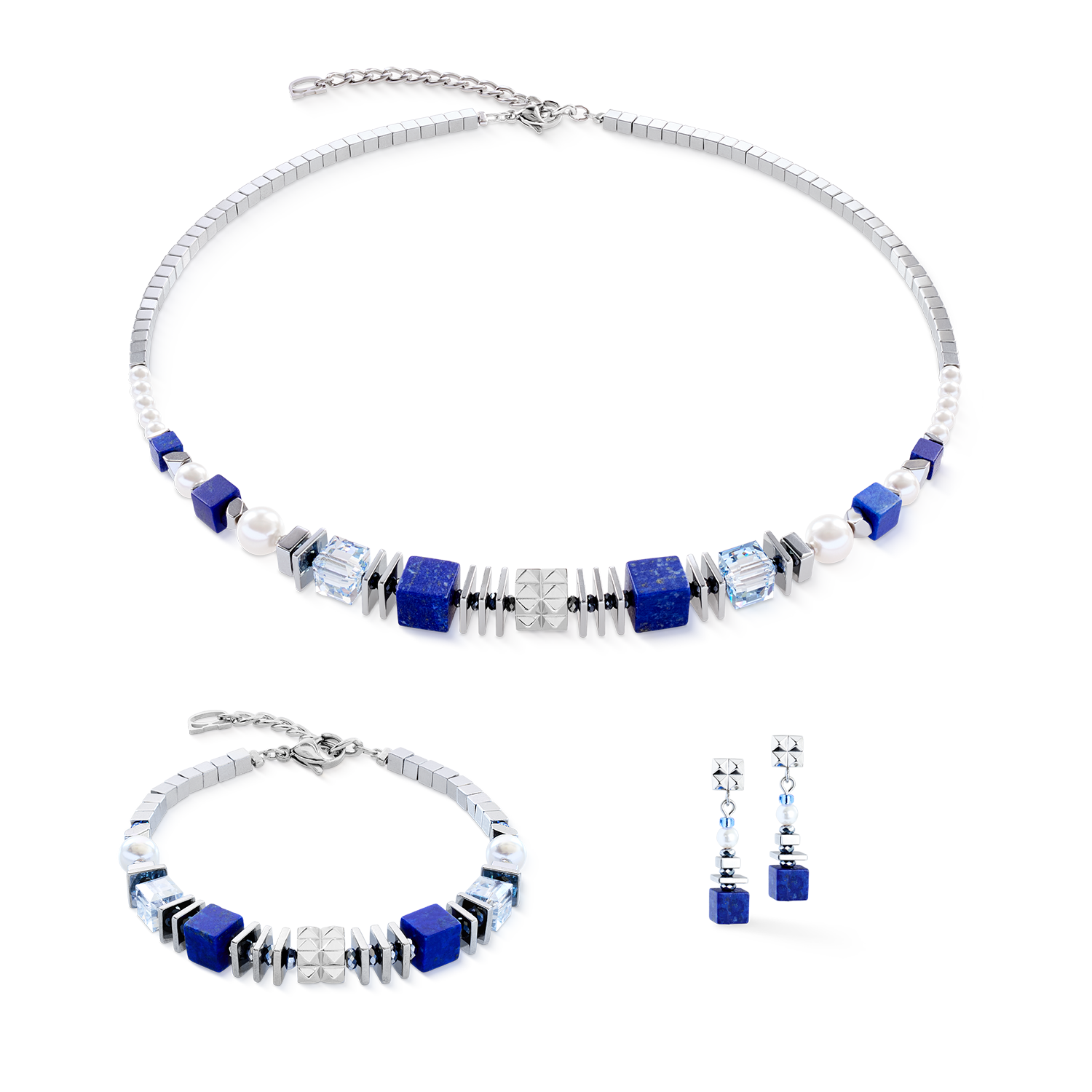 Bracelet Statement Cube Facets silver-blue