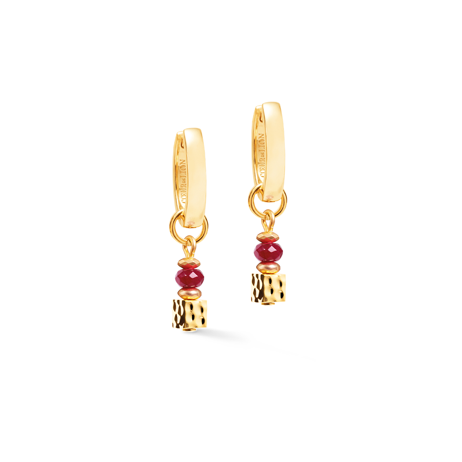 Creoles Hammered Cube Ruby Gold