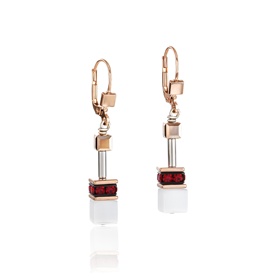 GeoCUBE® Earrings rose gold, white & red