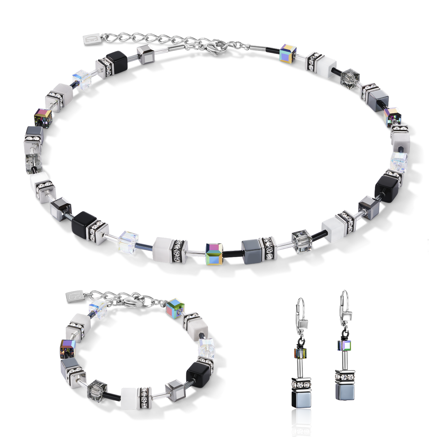 GeoCUBE® Bracelet black-white-haematite