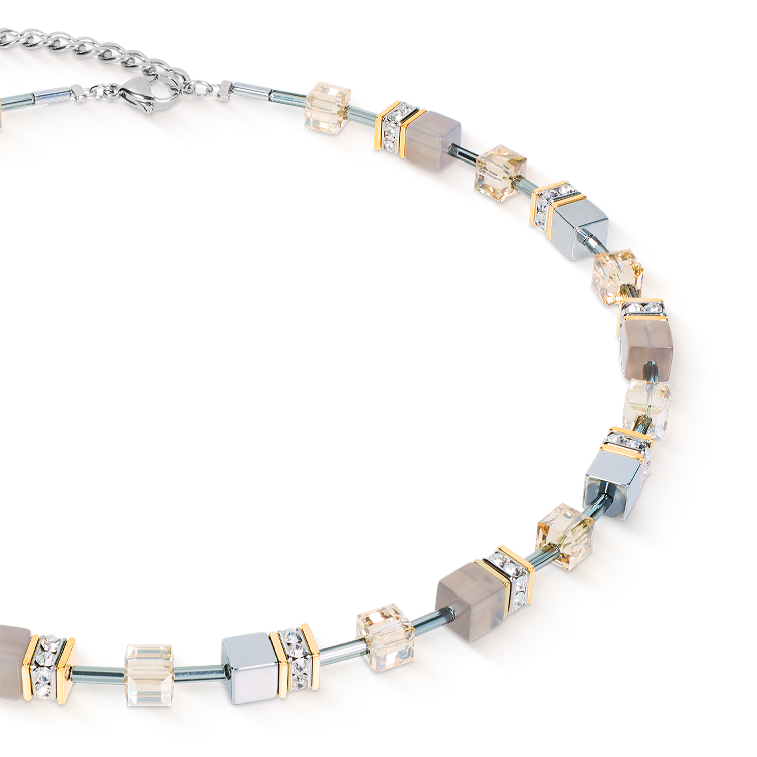 GeoCUBE® Necklace Agate & Hematite grey-gold