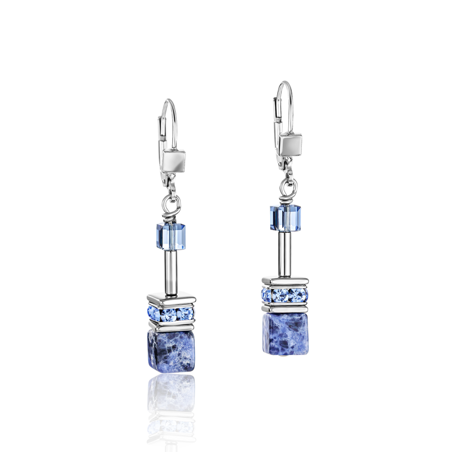 GeoCUBE® Earrings  sodalite & haematite blue