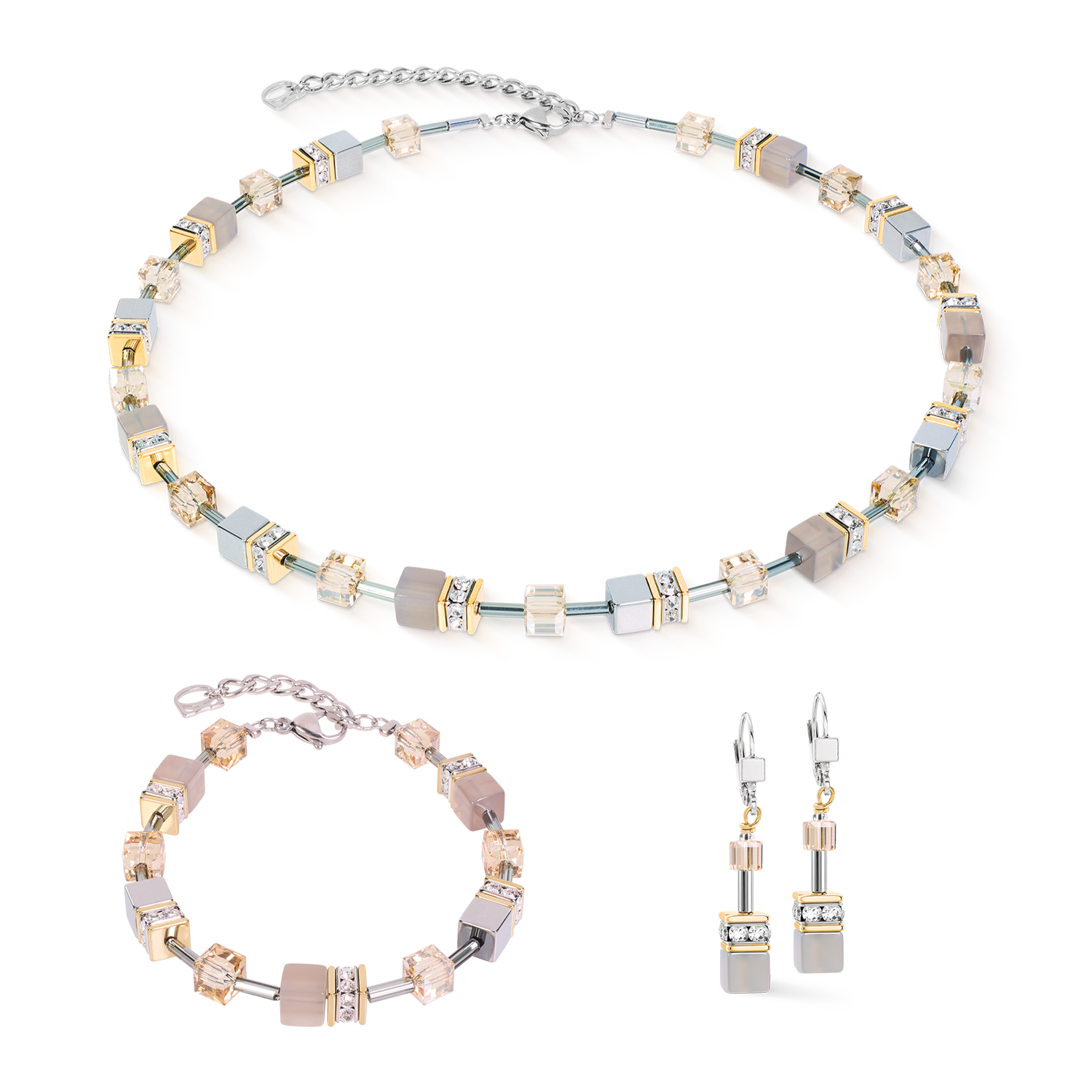 GeoCUBE® Drop Earrings Agate & Hematite grey-gold