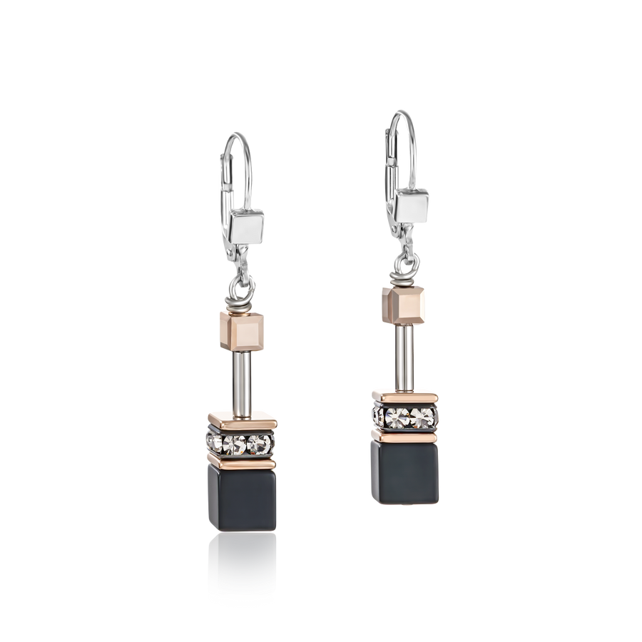 GeoCUBE® Earrings onyx black-rose gold