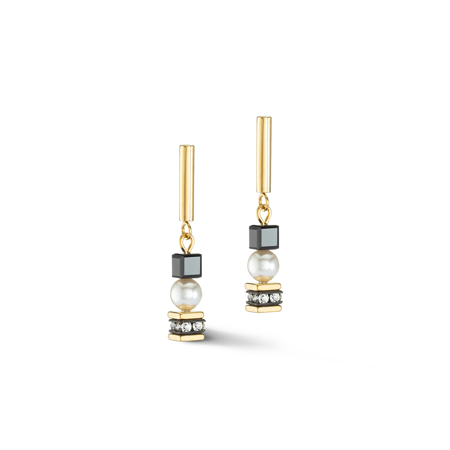 Earrings Mysterious Cubes & Pearls gold-black