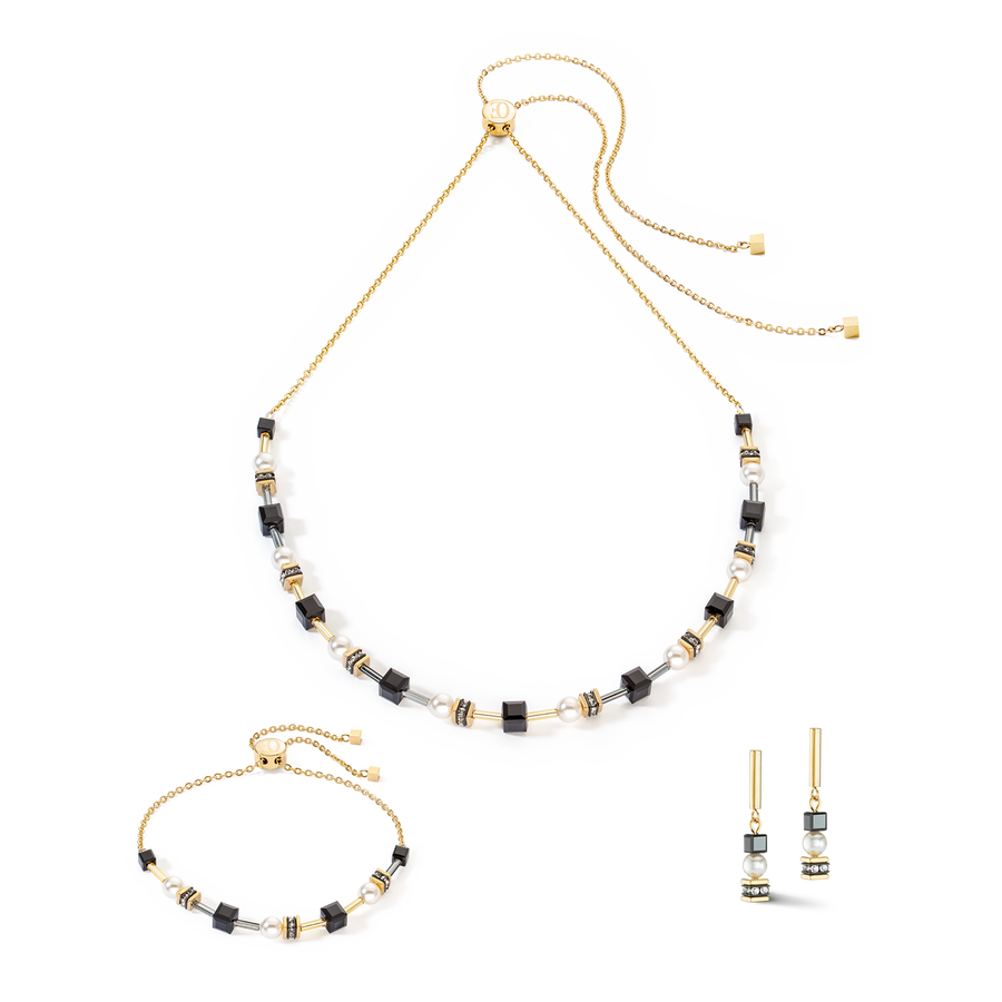 Bracelet Mysterious Cubes & Pearls gold-black