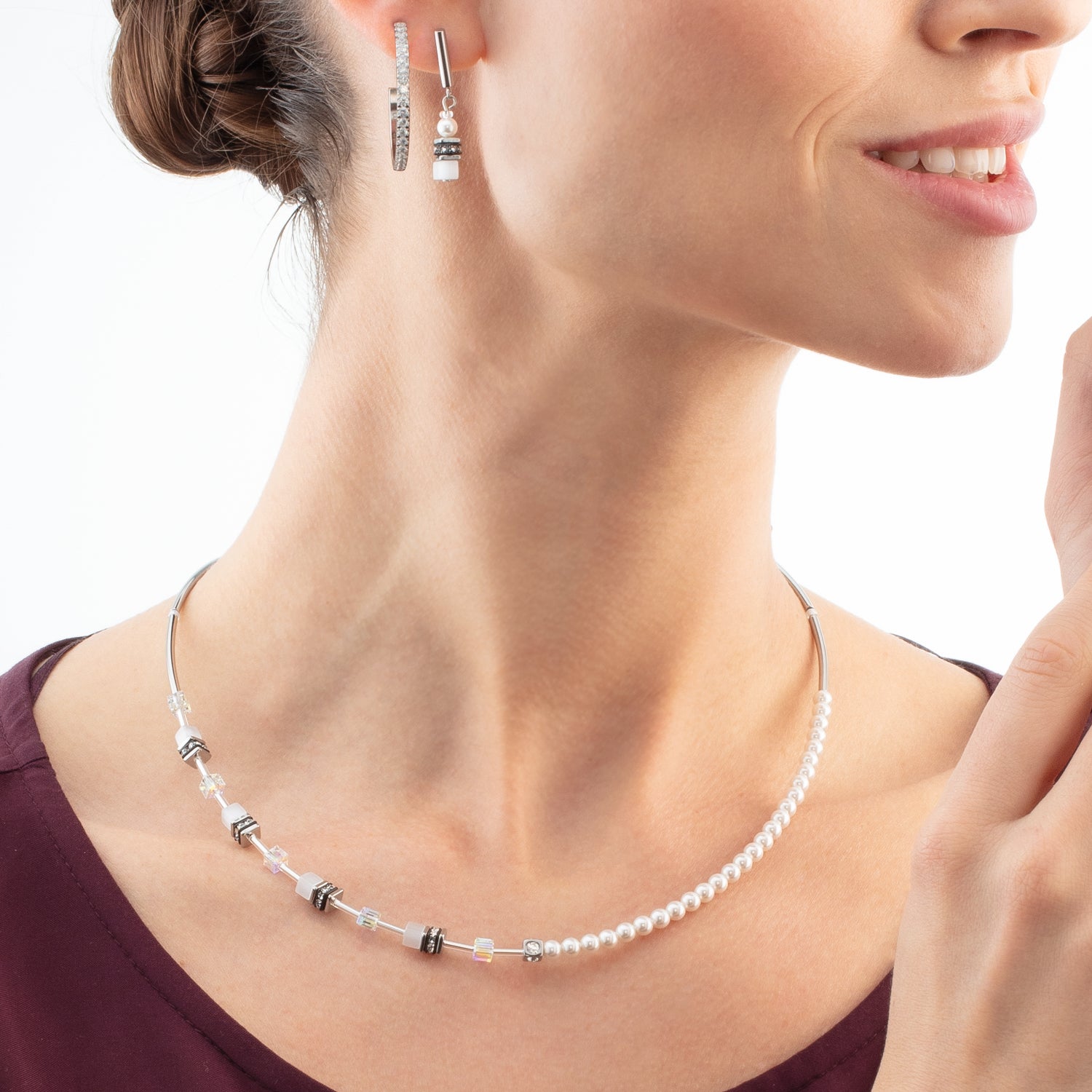 GeoCUBE® Mini Fusion Pearls Earrings silver-white