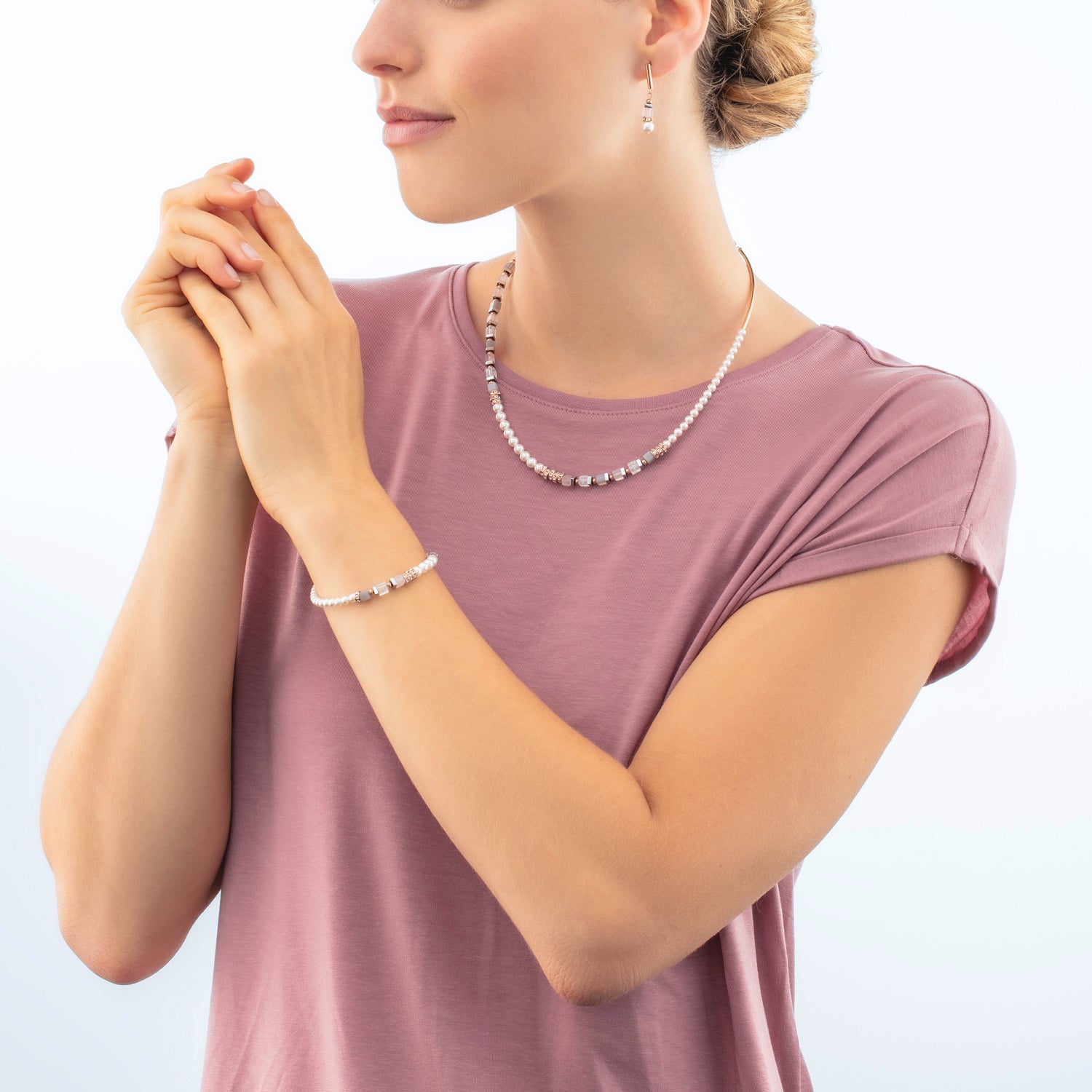 Precious Fusion Offset earrings rose gold-ice pink