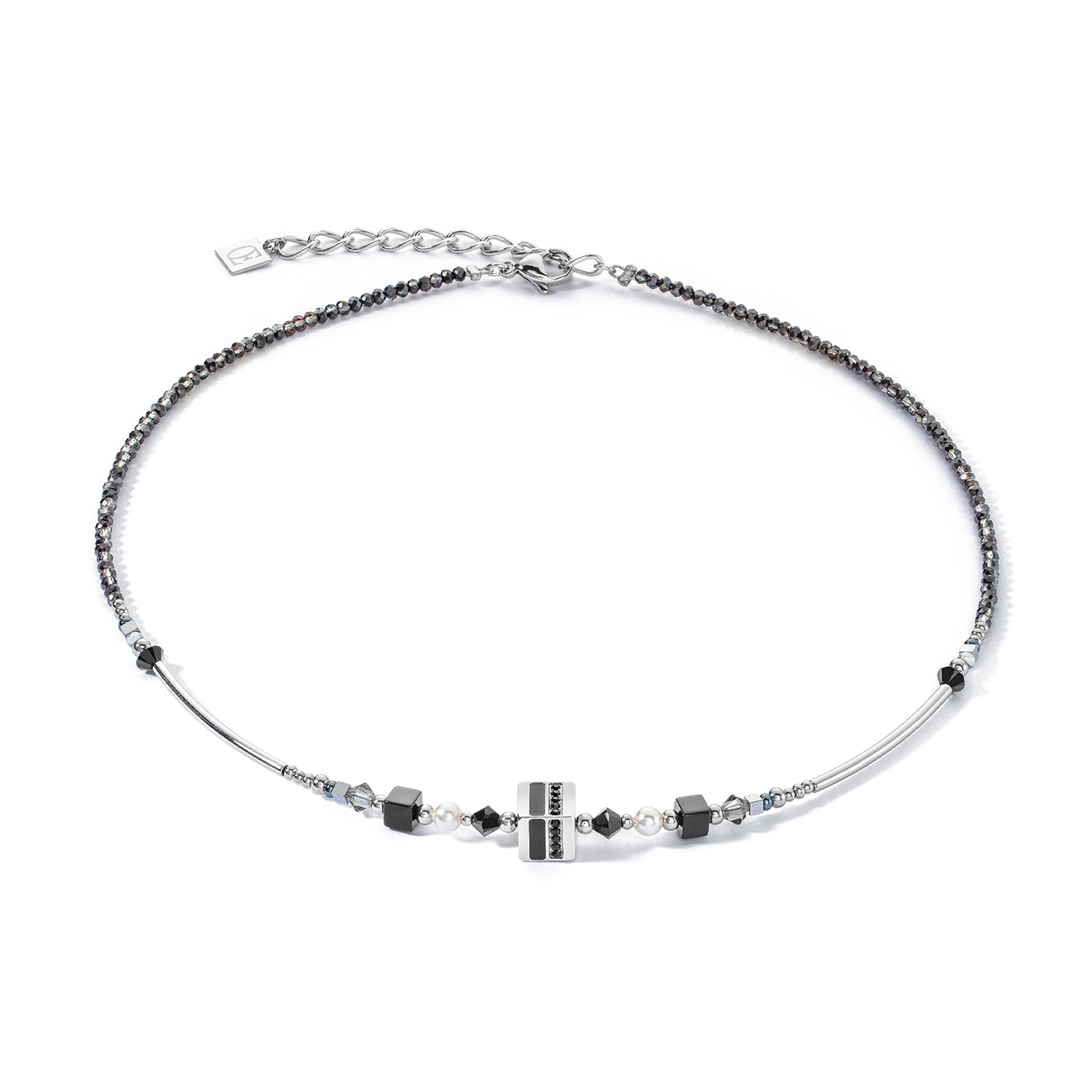 Necklace Square Stripes silver-black