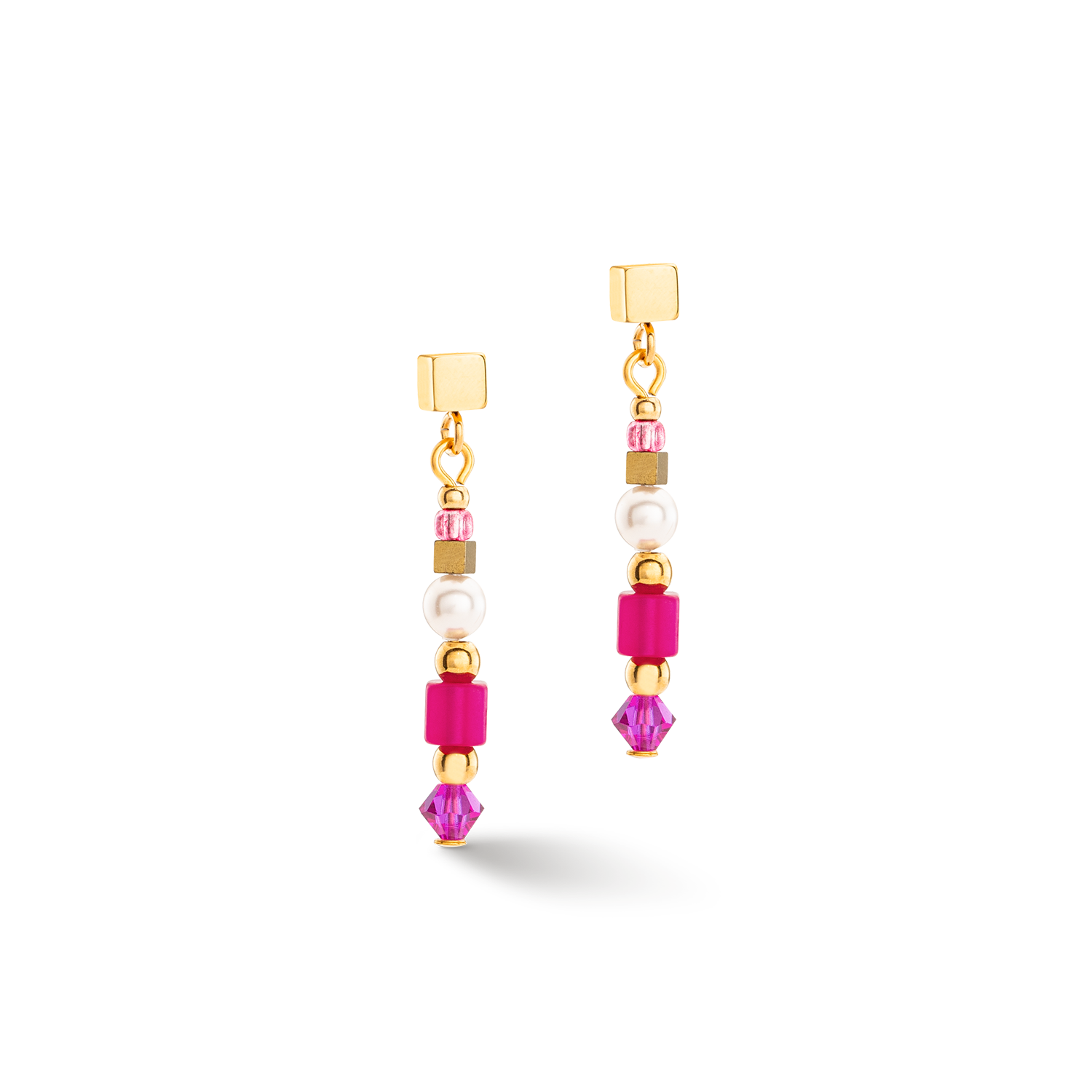 Earrings Square Stripes gold-magenta