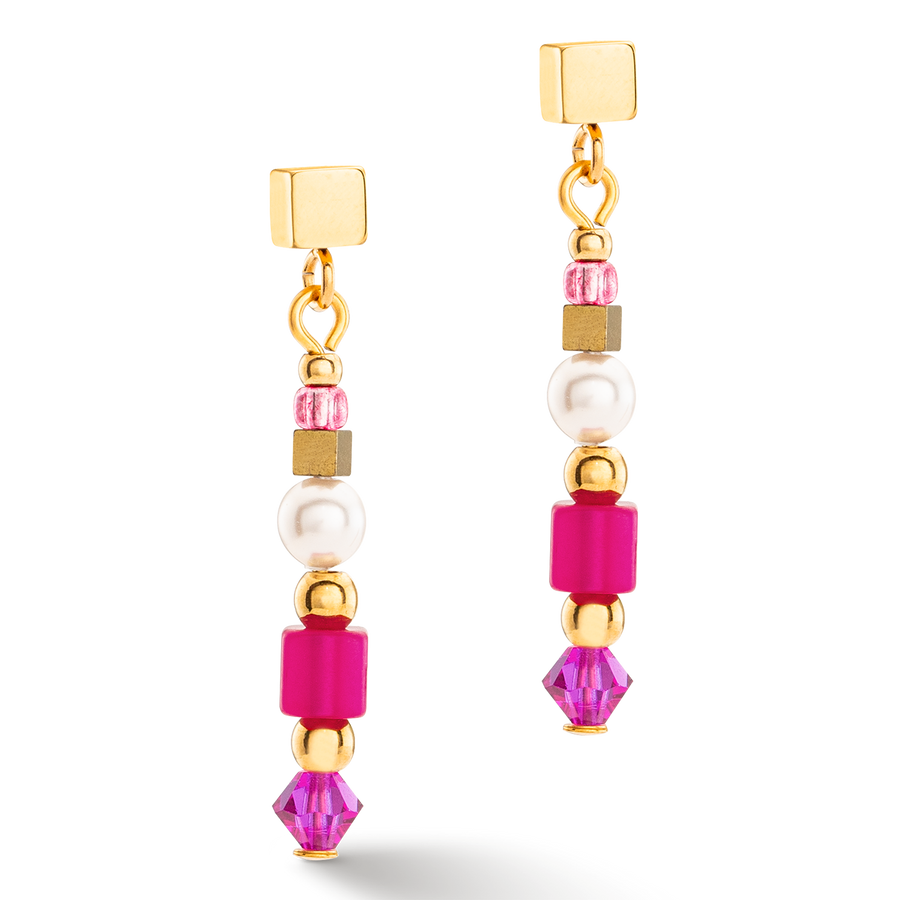 Earrings Square Stripes gold-magenta